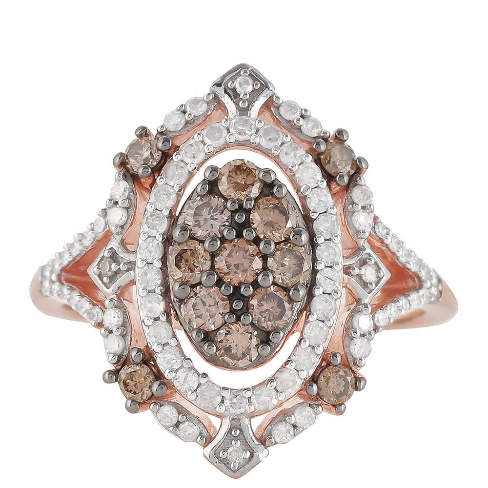 Inel din Argint 925 Placat cu Aur Roz ( 3.79 grame ) cu Diamant de culoarea Șampaniei și Diamant Alb 0.86 Carate