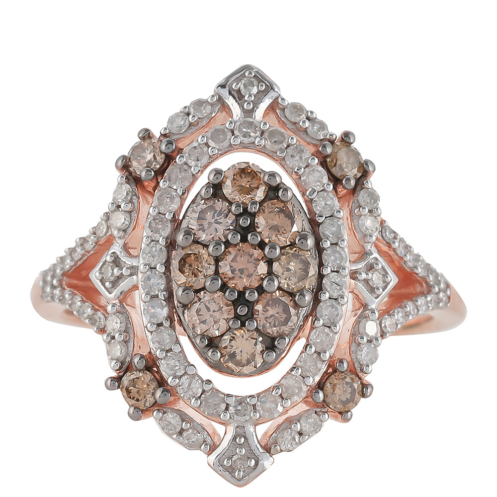 Inel din Argint 925 Placat cu Aur Roz ( 3.79 grame ) cu Diamant de culoarea Șampaniei și Diamant Alb 0.86 Carate 2 