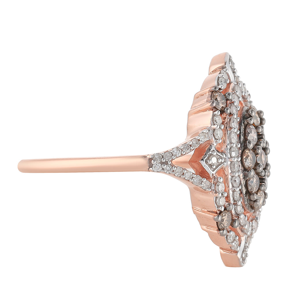 Inel din Argint 925 Placat cu Aur Roz ( 3.79 grame ) cu Diamant de culoarea Șampaniei și Diamant Alb 0.86 Carate 3 