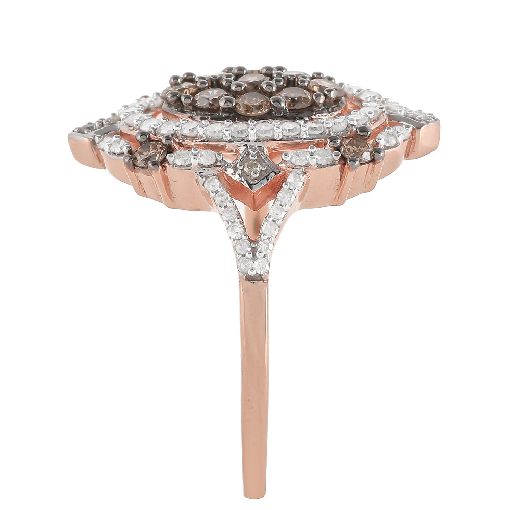 Inel din Argint 925 Placat cu Aur Roz ( 3.79 grame ) cu Diamant de culoarea Șampaniei și Diamant Alb 0.86 Carate 7 