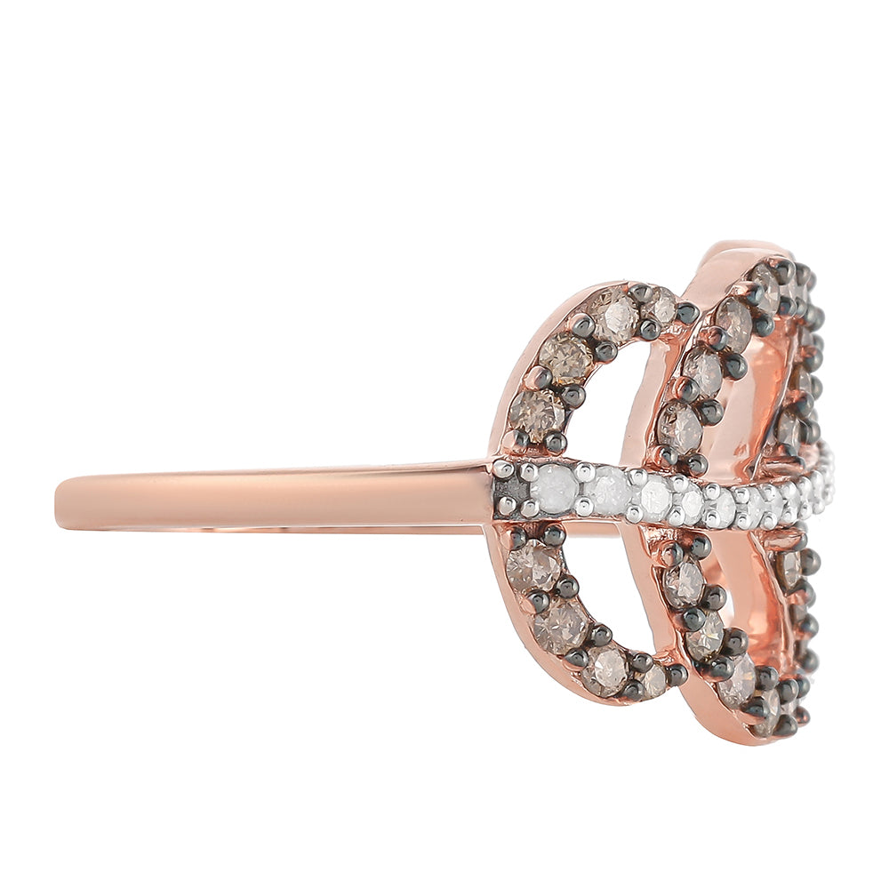 Inel din Argint 925 Placat cu Aur Roz ( 3.38 grame ) cu Diamant de culoarea Șampaniei și Diamant Alb 0.77 Carate 6 
