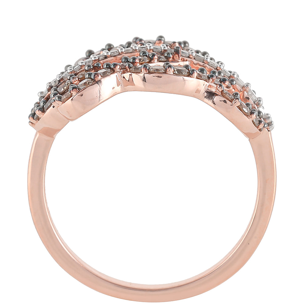 Inel din Argint 925 Placat cu Aur Roz ( 3.38 grame ) cu Diamant de culoarea Șampaniei și Diamant Alb 0.77 Carate