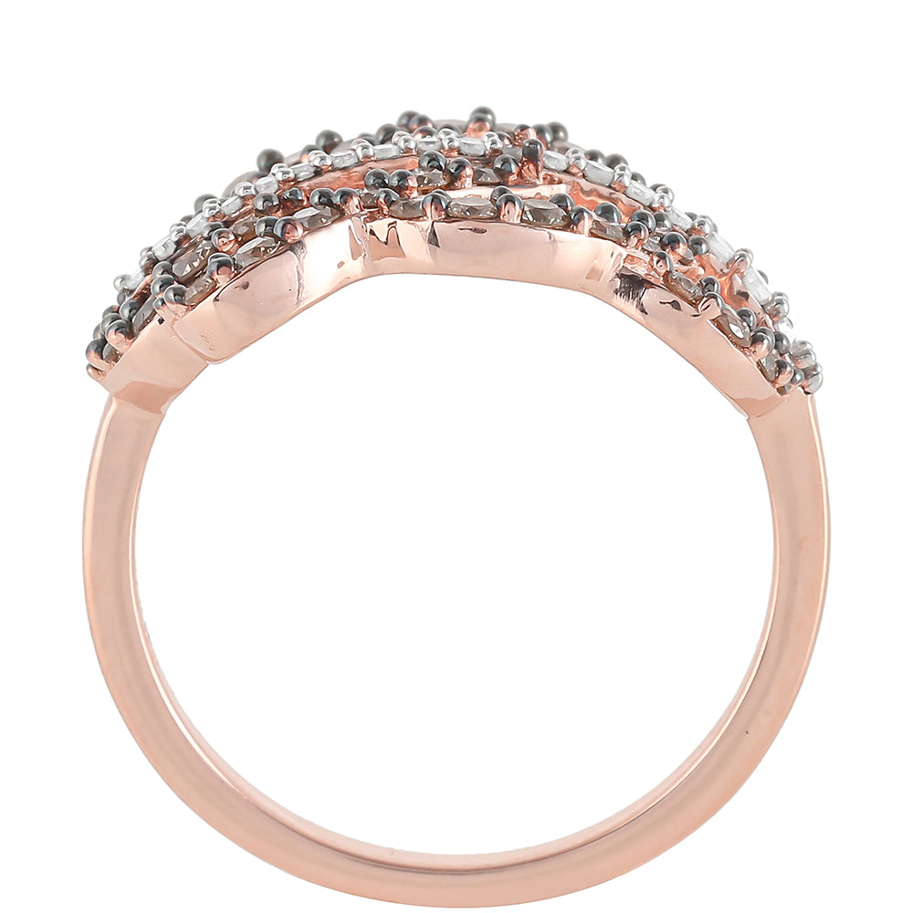 Inel din Argint 925 Placat cu Aur Roz ( 3.38 grame ) cu Diamant de culoarea Șampaniei și Diamant Alb 0.77 Carate 8 