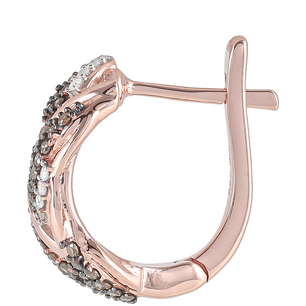 Cercei din Argint 925 Placat cu Aur Roz ( 4.5 grame ) cu Diamant de culoarea Șampaniei și Diamant Alb 0.49 Carate 4 