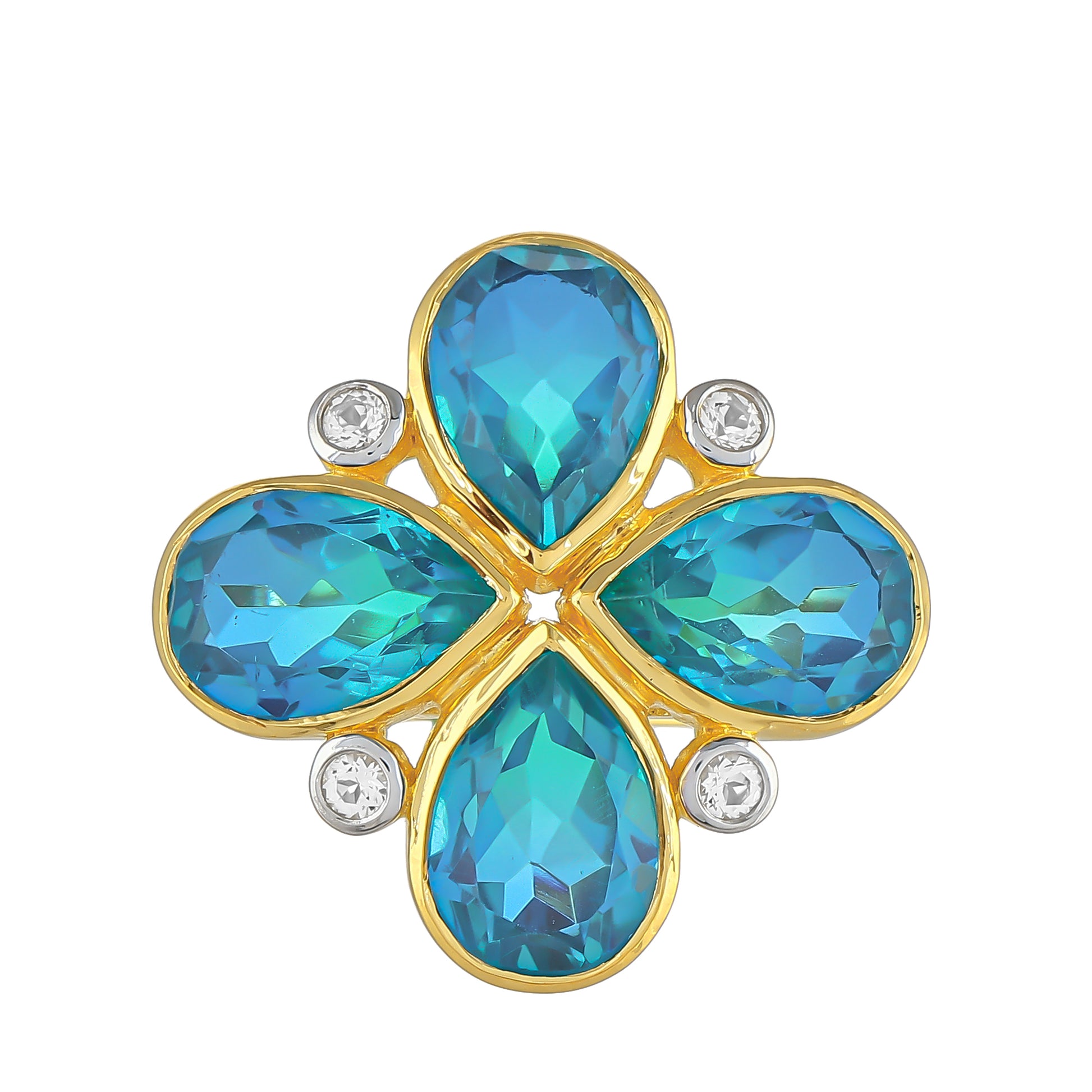 Inel din Argint 925 Placat cu Aur ( 4.19 grame ) cu Cuarț Păun și Topaz Alb 8.87 Carate 1 