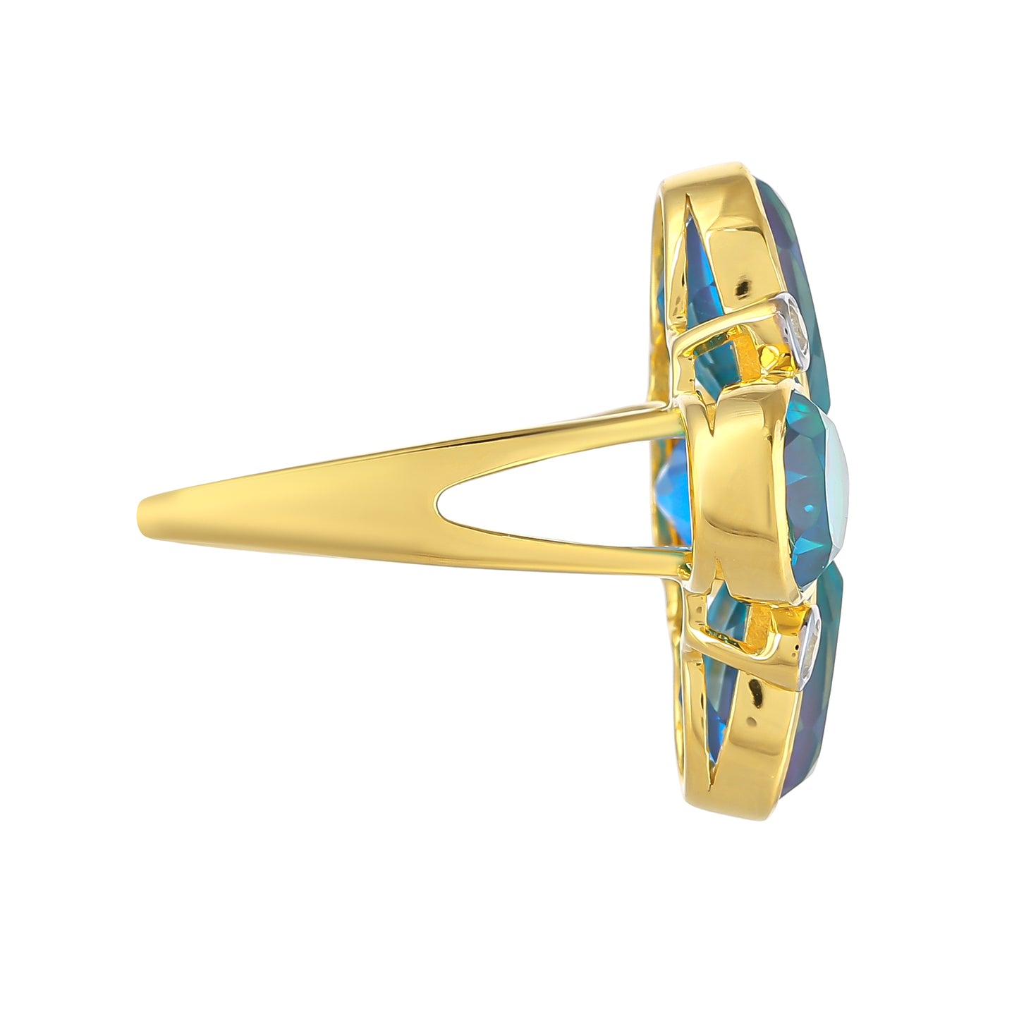 Inel din Argint 925 Placat cu Aur ( 4.19 grame ) cu Cuarț Păun și Topaz Alb 8.87 Carate