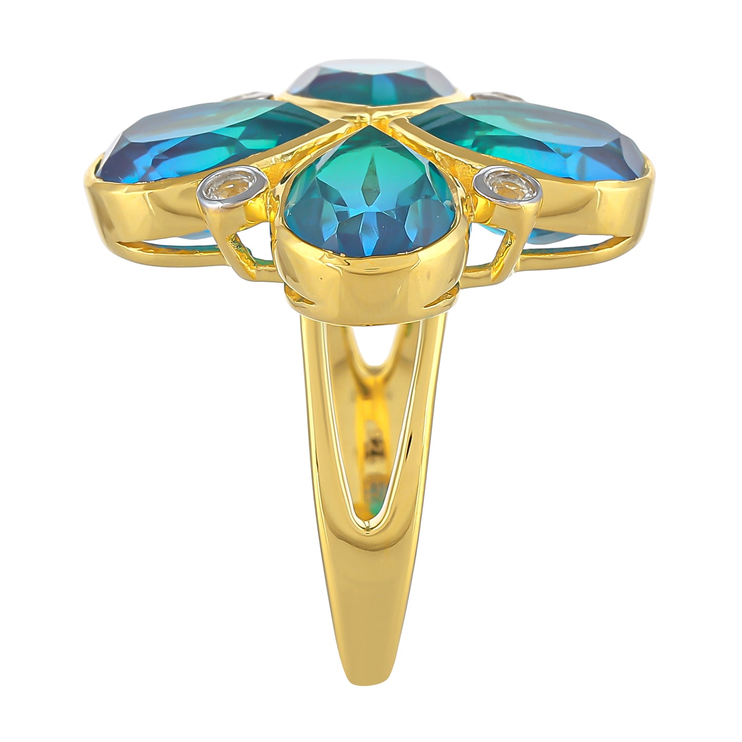 Inel din Argint 925 Placat cu Aur ( 4.19 grame ) cu Cuarț Păun și Topaz Alb 8.87 Carate