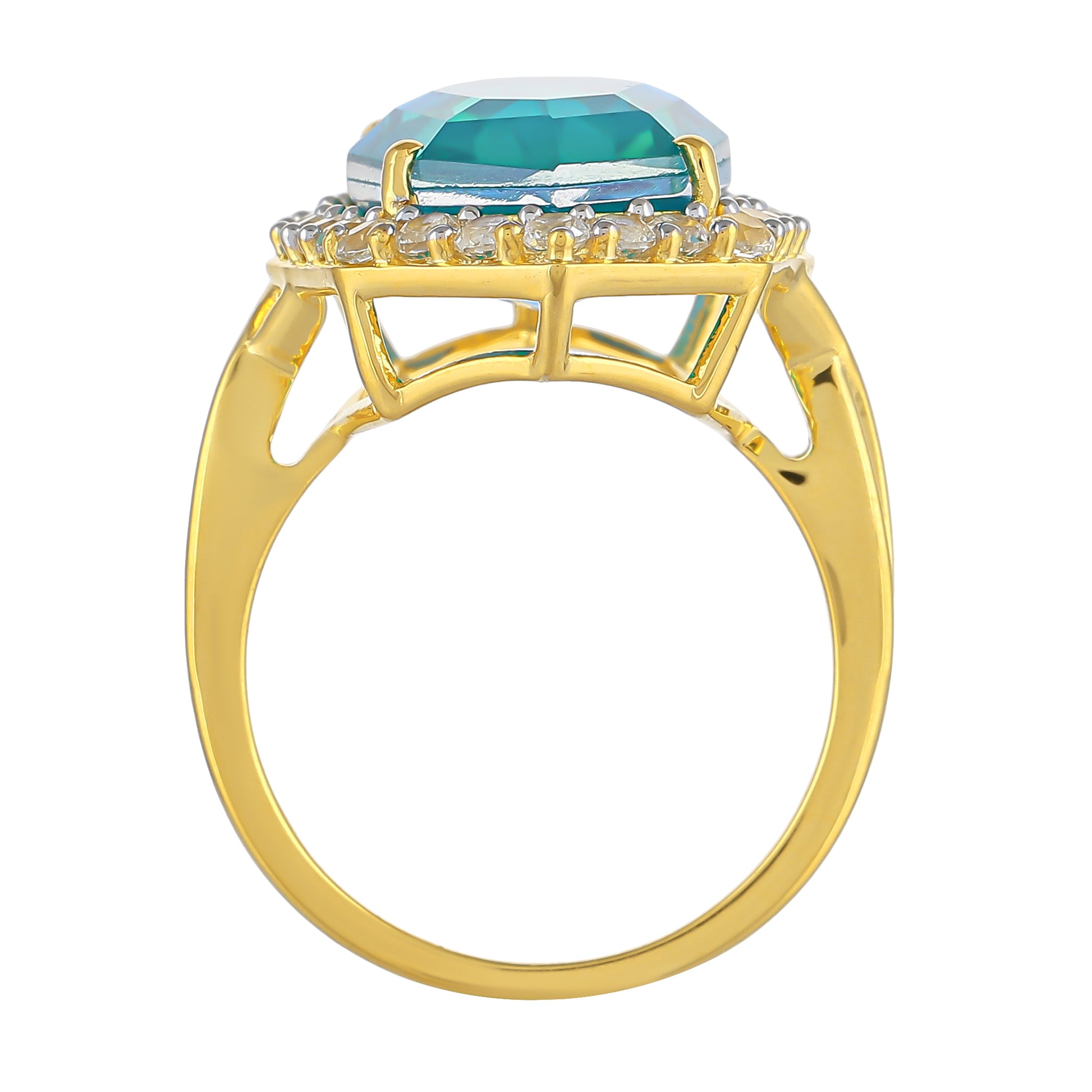 Inel din Argint 925 Placat cu Aur ( 3.97 grame ) cu Cuarț Păun și Topaz Alb 10.09 Carate 4 