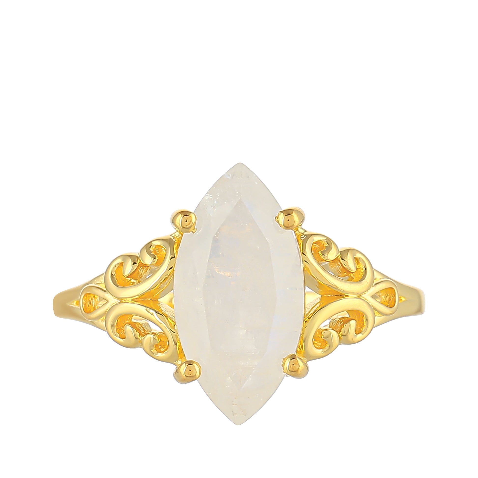 Inel din Argint 925 Placat cu Aur ( 2.49 grame ) cu Piatra Lunii Curcubeu 2.67 Carate 1 