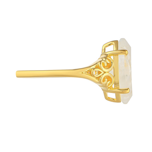 Inel din Argint 925 Placat cu Aur ( 2.49 grame ) cu Piatra Lunii Curcubeu 2.67 Carate