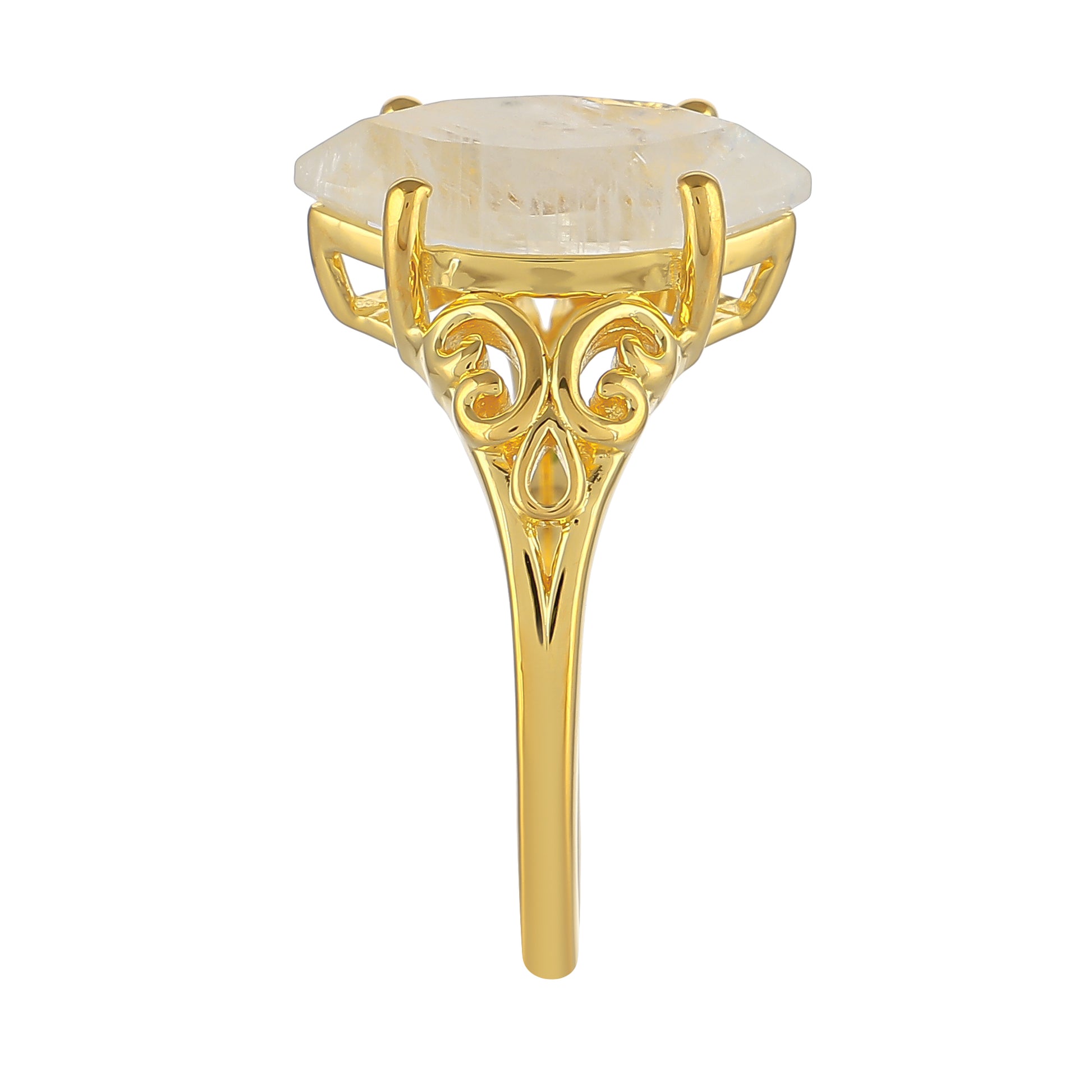 Inel din Argint 925 Placat cu Aur ( 2.49 grame ) cu Piatra Lunii Curcubeu 2.67 Carate 3 