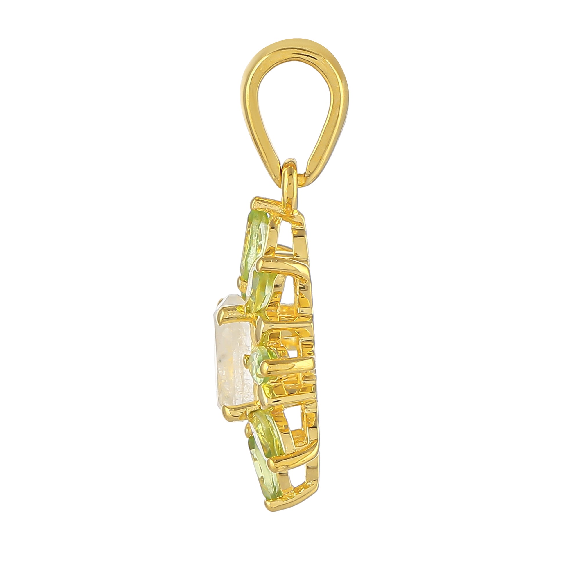 Pandantiv din Argint 925 Placat cu Aur ( 1.77 grame ) cu Piatra Lunii Curcubeu și Peridot 1.54 Carate 2 