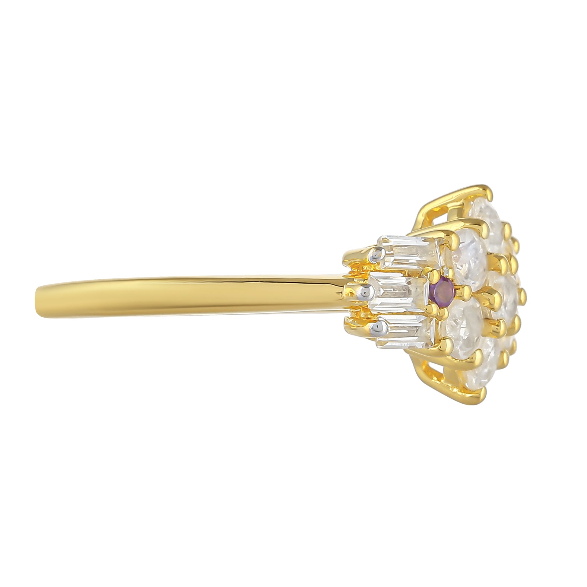 Inel din Argint 925 Placat cu Aur ( 2.25 grame ) cu Piatra Lunii Curcubeu și Ametist Brazilian 1.24 Carate 2 