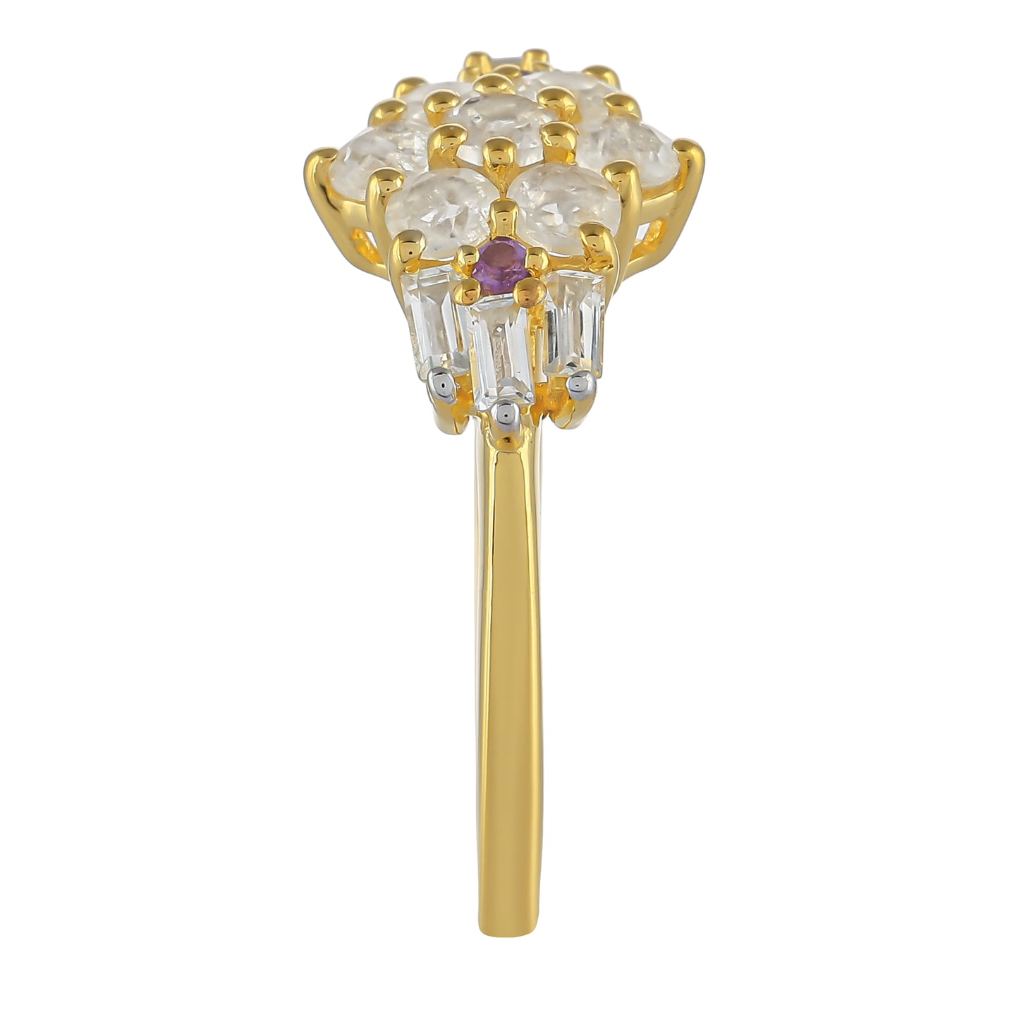 Inel din Argint 925 Placat cu Aur ( 2.25 grame ) cu Piatra Lunii Curcubeu și Ametist Brazilian 1.24 Carate