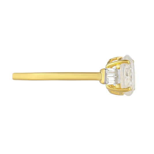 Inel din Argint 925 Placat cu Aur ( 1.78 grame ) cu Piatra Lunii Curcubeu și Topaz Alb 1.29 Carate
