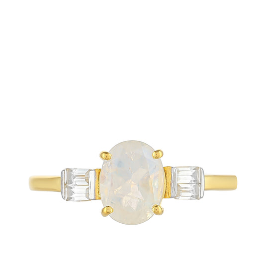 Inel din Argint 925 Placat cu Aur ( 1.78 grame ) cu Piatra Lunii Curcubeu și Topaz Alb 1.29 Carate