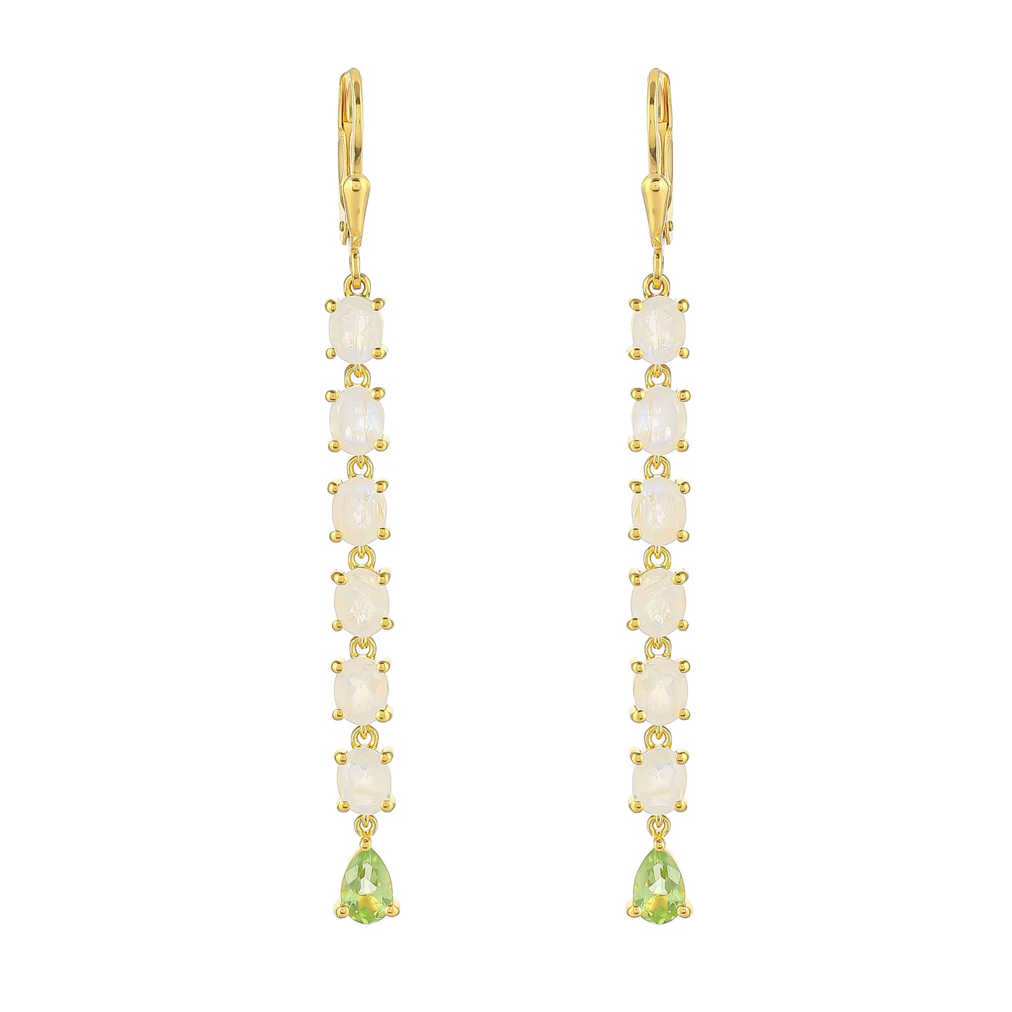 Cercei din Argint 925 Placat cu Aur ( 3.74 grame ) cu Piatra Lunii Curcubeu și Peridot 5.01 Carate