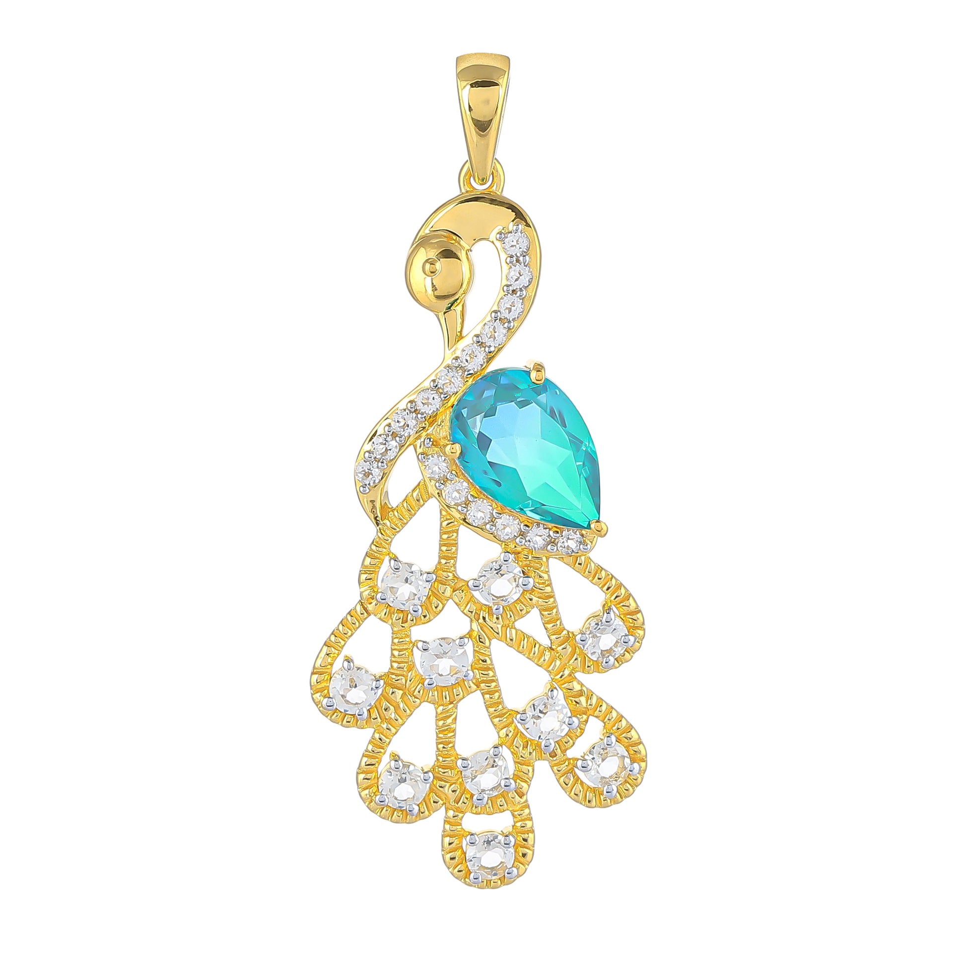 Pandantiv din Argint 925 Placat cu Aur ( 5.61 grame ) cu Cuarț Păun și Topaz Alb 4.79 Carate 1 