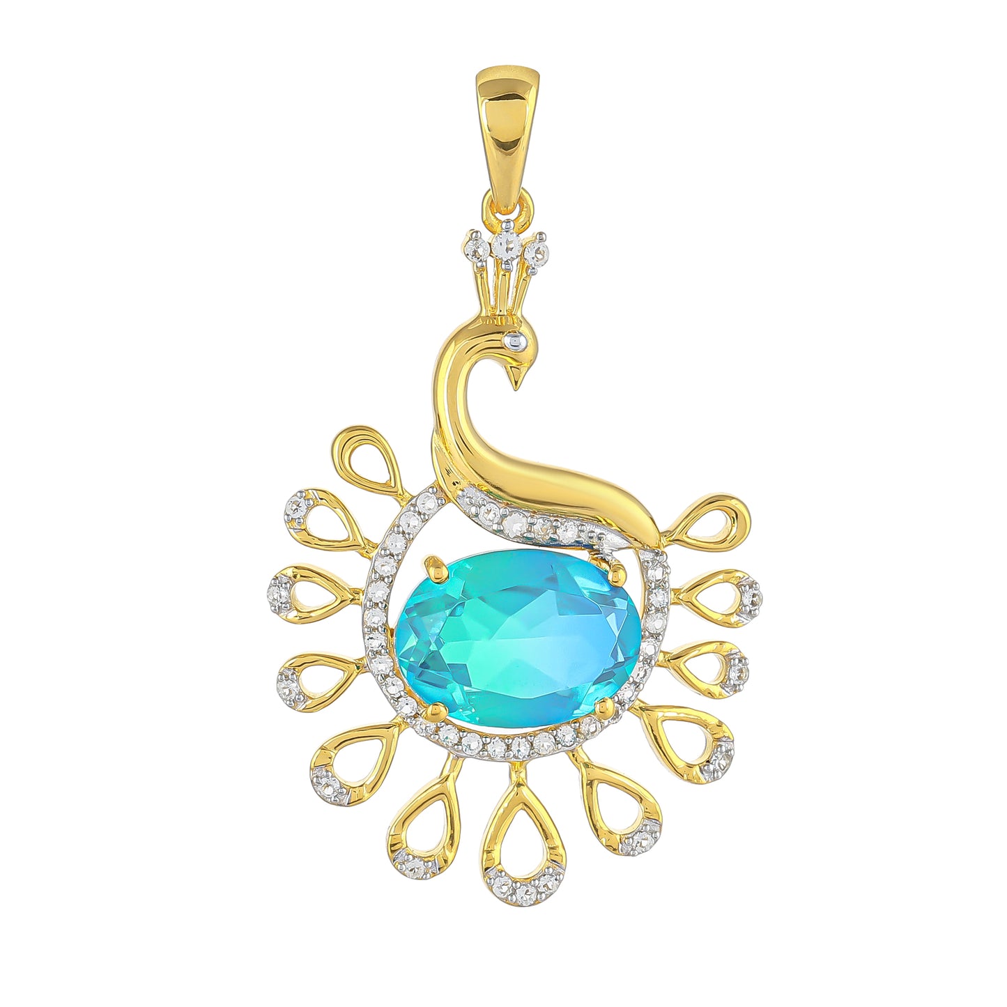 Pandantiv din Argint 925 Placat cu Aur ( 4.78 grame ) cu Cuarț Păun și Topaz Alb 6.51 Carate