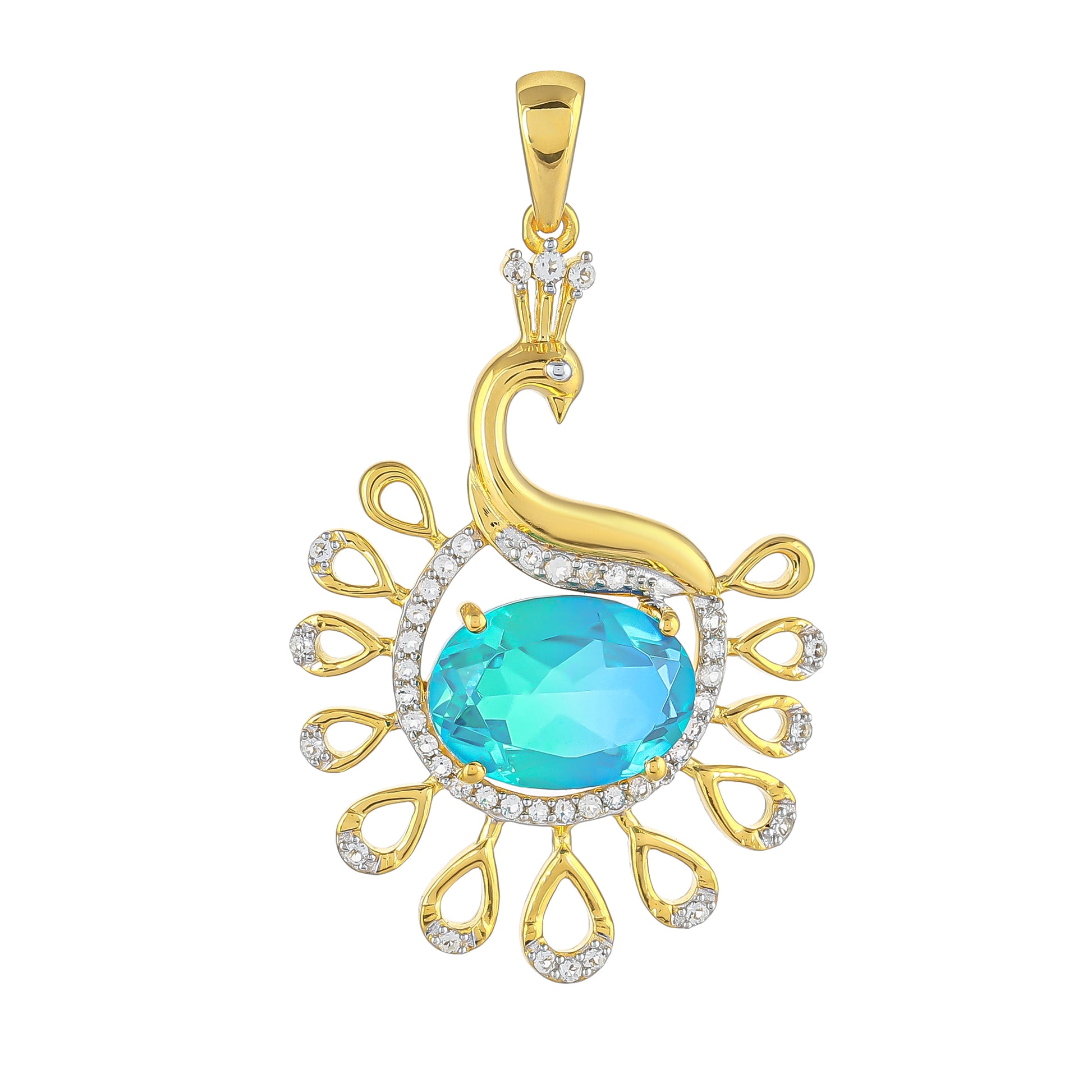 Pandantiv din Argint 925 Placat cu Aur ( 4.78 grame ) cu Cuarț Păun și Topaz Alb 6.51 Carate 1 