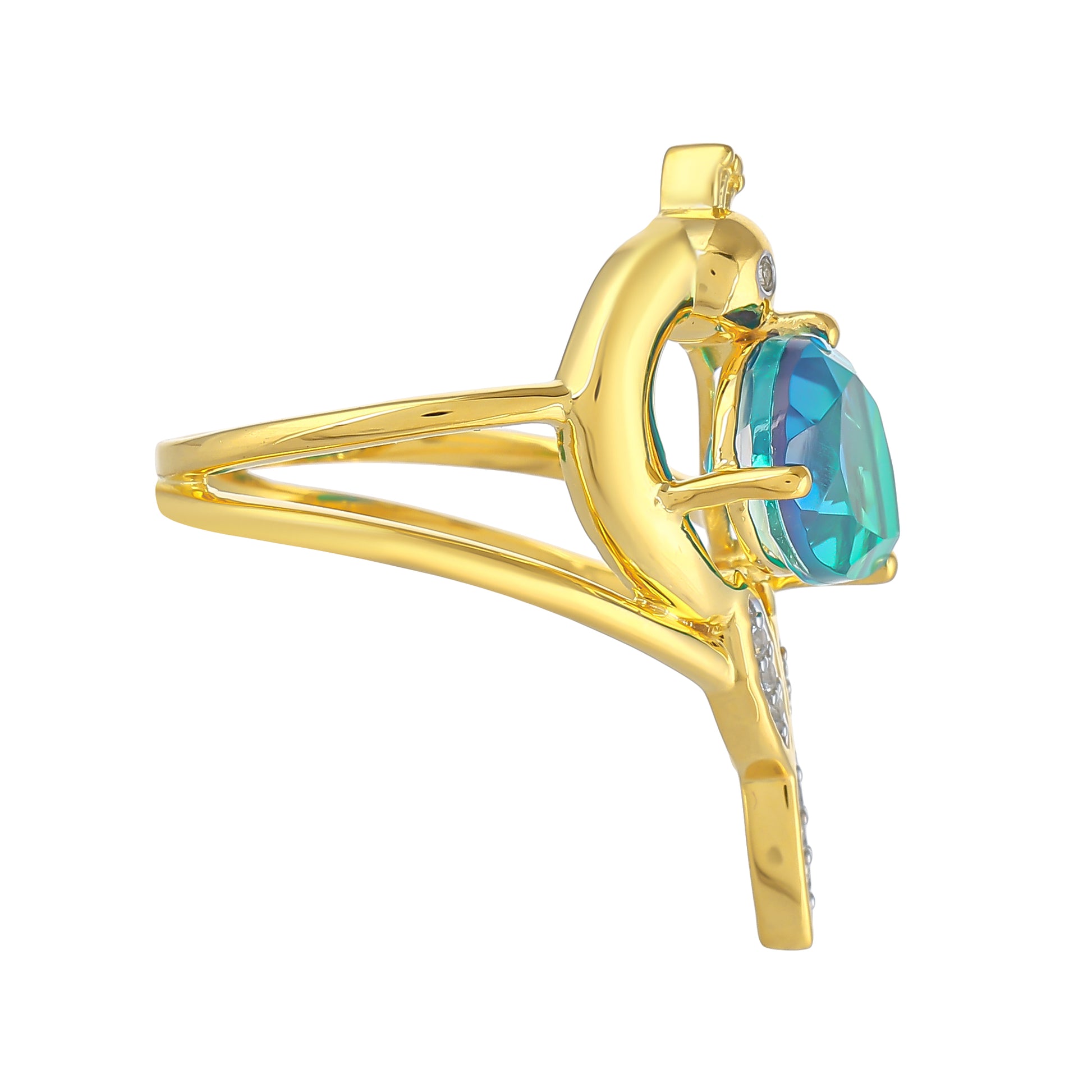 Inel din Argint 925 Placat cu Aur ( 4.03 grame ) cu Cuarț Păun și Topaz Alb 2.71 Carate 2 