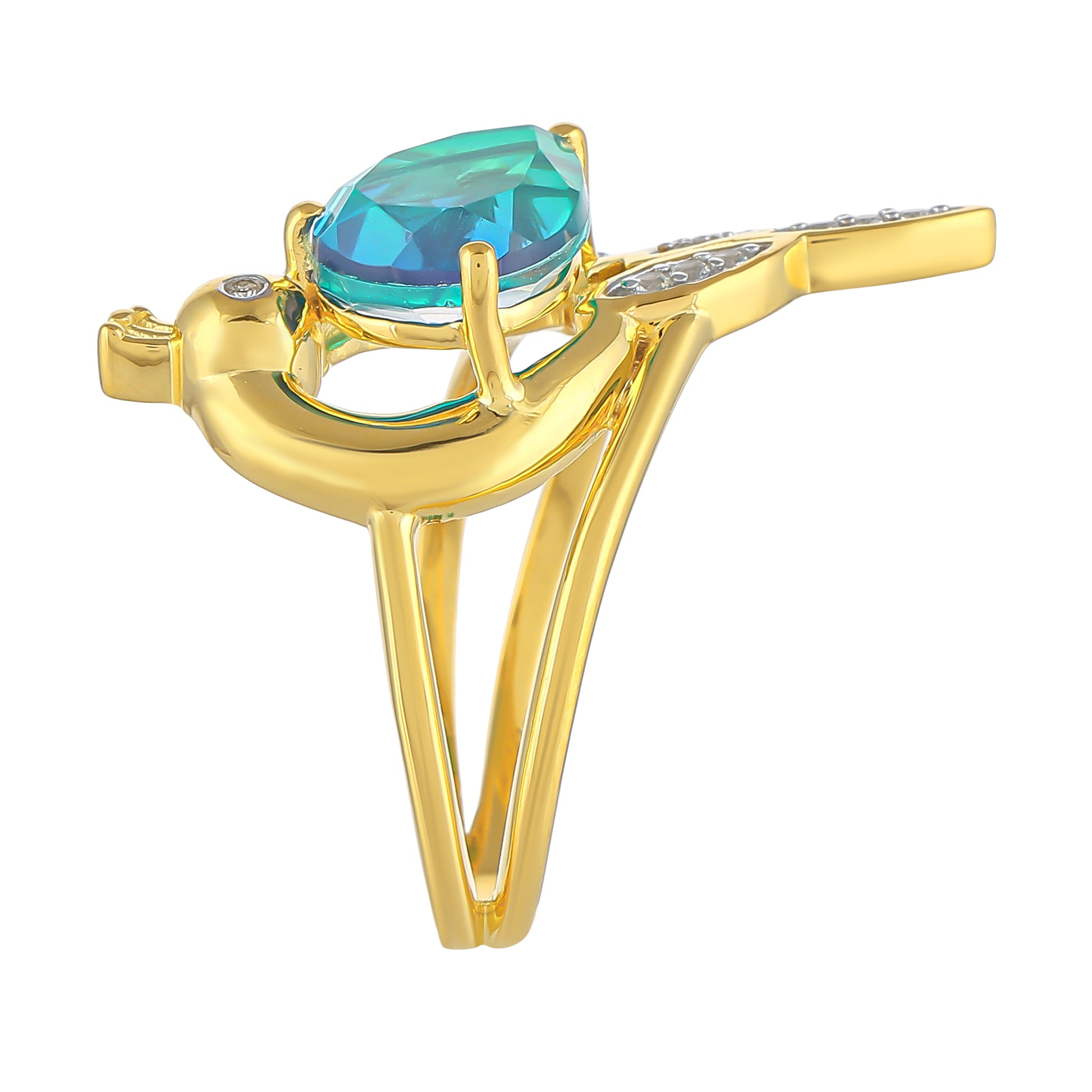 Inel din Argint 925 Placat cu Aur ( 4.03 grame ) cu Cuarț Păun și Topaz Alb 2.71 Carate 3 