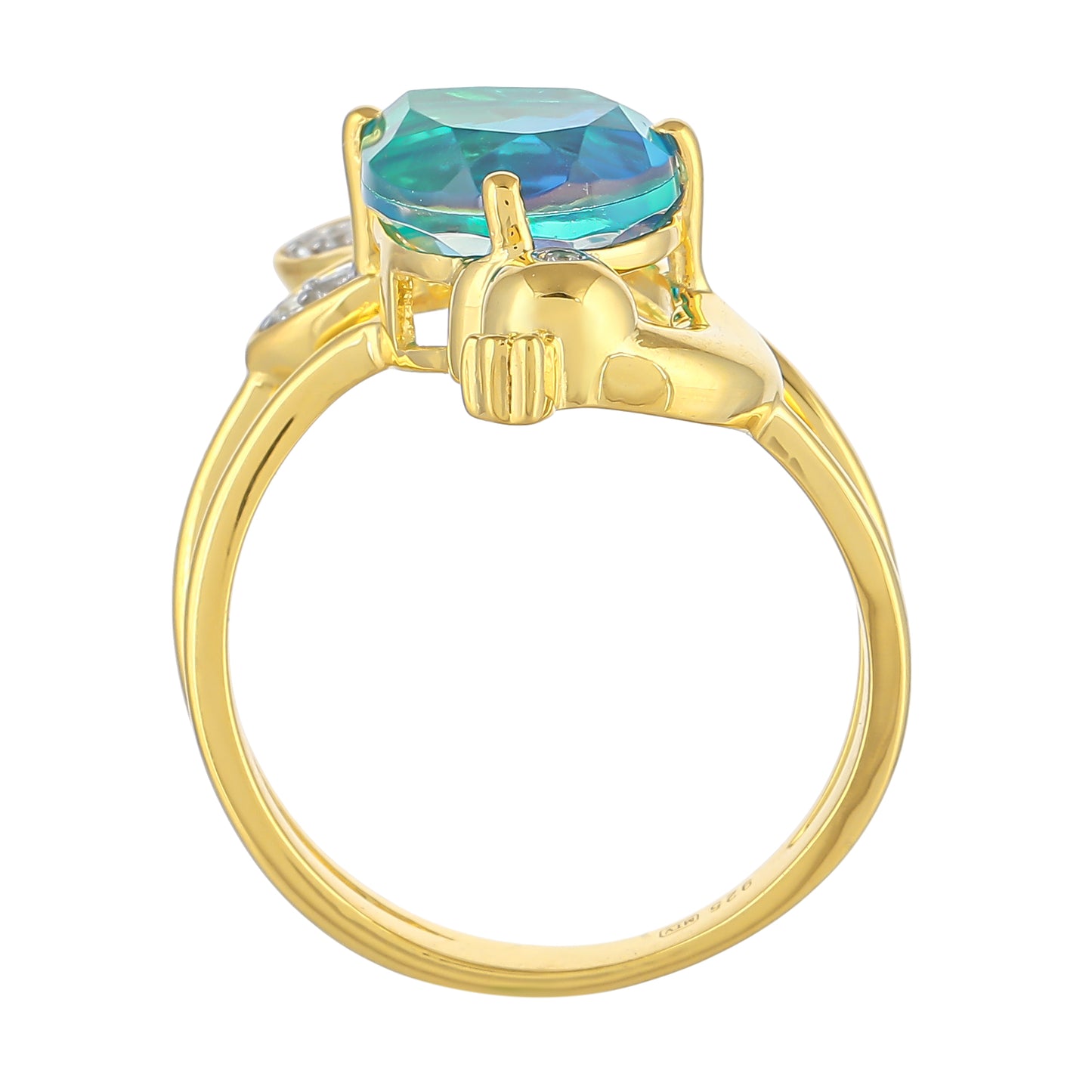 Inel din Argint 925 Placat cu Aur ( 4.03 grame ) cu Cuarț Păun și Topaz Alb 2.71 Carate