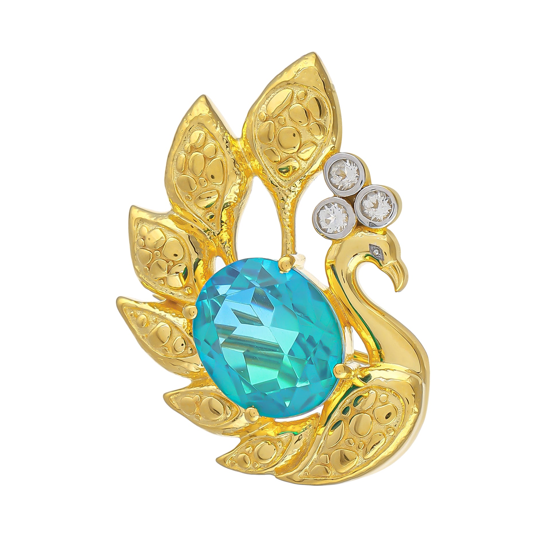 Broşă din Argint 925 Placat cu Aur ( 7.11 grame ) cu Cuarț Păun și Topaz Alb 4.8 Carate 1 