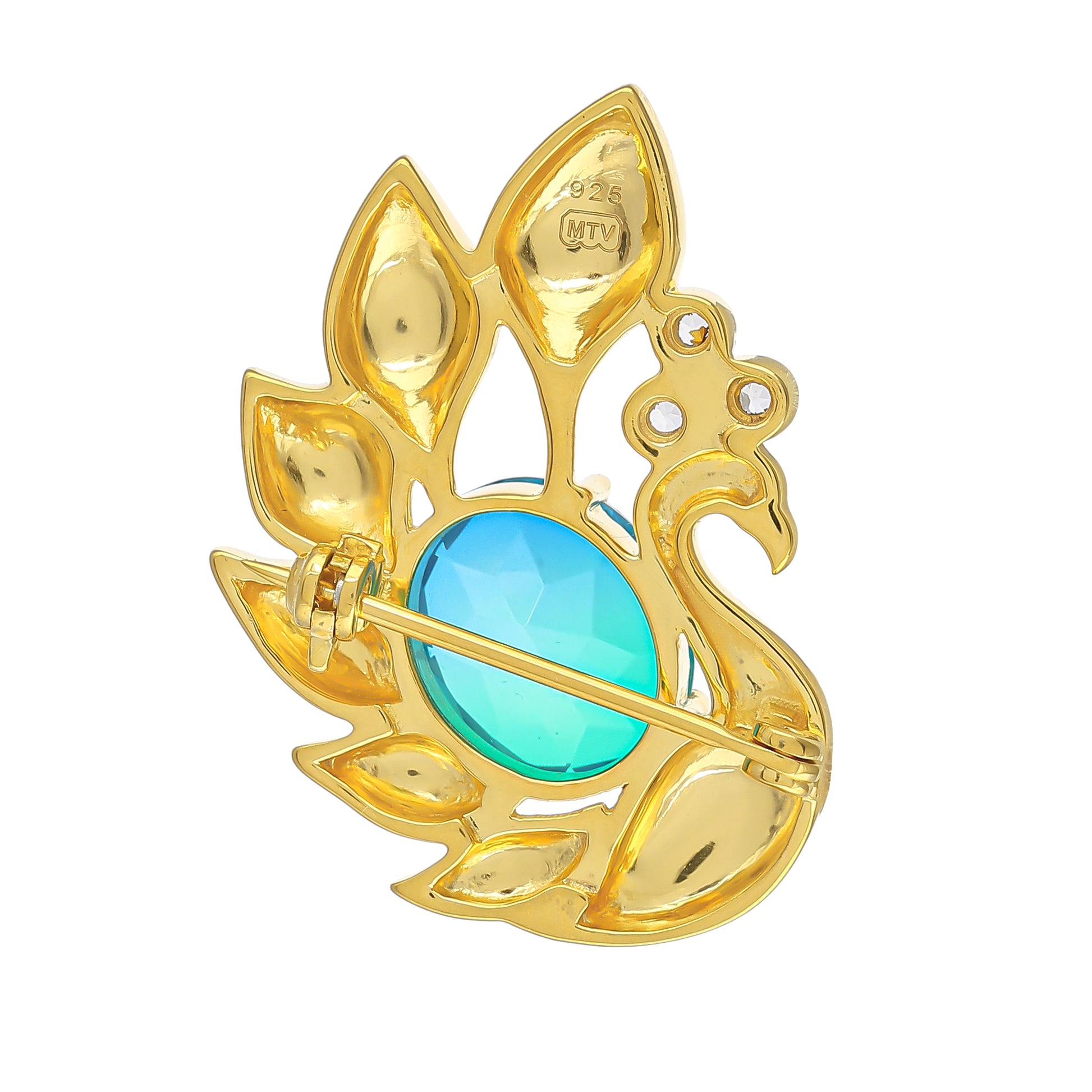 Broşă din Argint 925 Placat cu Aur ( 7.11 grame ) cu Cuarț Păun și Topaz Alb 4.8 Carate 2 