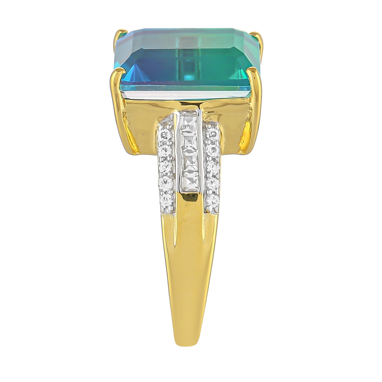 Inel din Argint 925 Placat cu Aur ( 3.64 grame ) cu Cuarț Păun și Topaz Alb 6.78 Carate