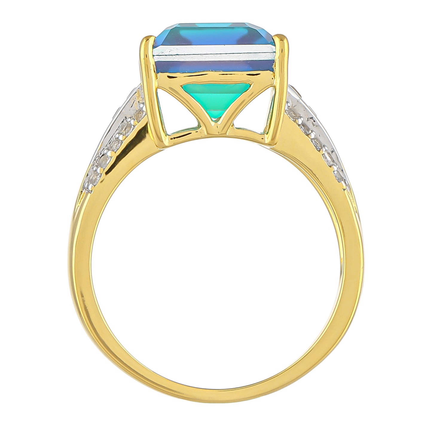 Inel din Argint 925 Placat cu Aur ( 3.64 grame ) cu Cuarț Păun și Topaz Alb 6.78 Carate