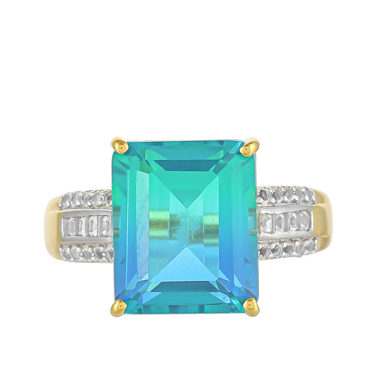 Inel din Argint 925 Placat cu Aur ( 3.64 grame ) cu Cuarț Păun și Topaz Alb 6.78 Carate