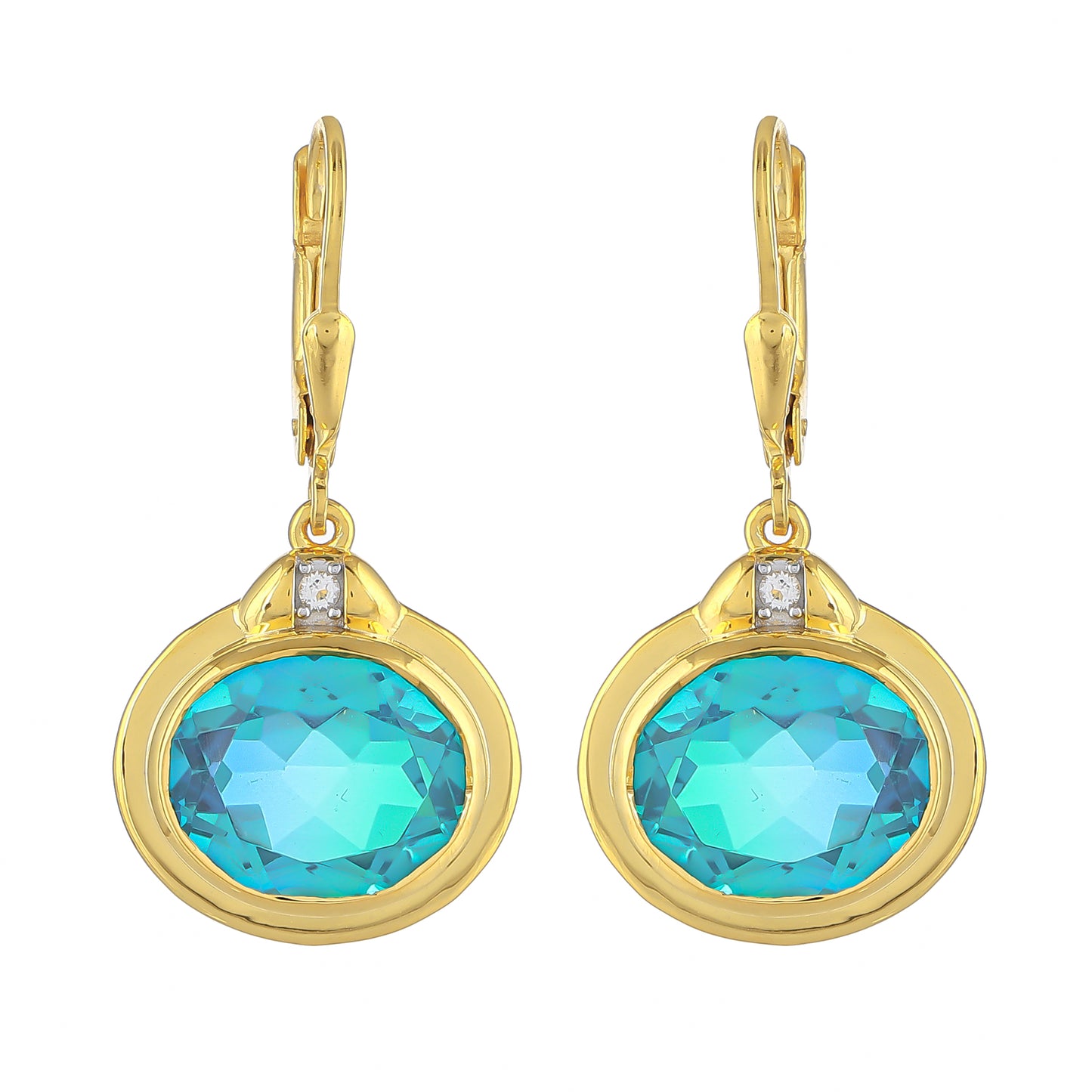 Cercei din Argint 925 Placat cu Aur ( 3.86 grame ) cu Cuarț Păun și Topaz Alb 9.78 Carate