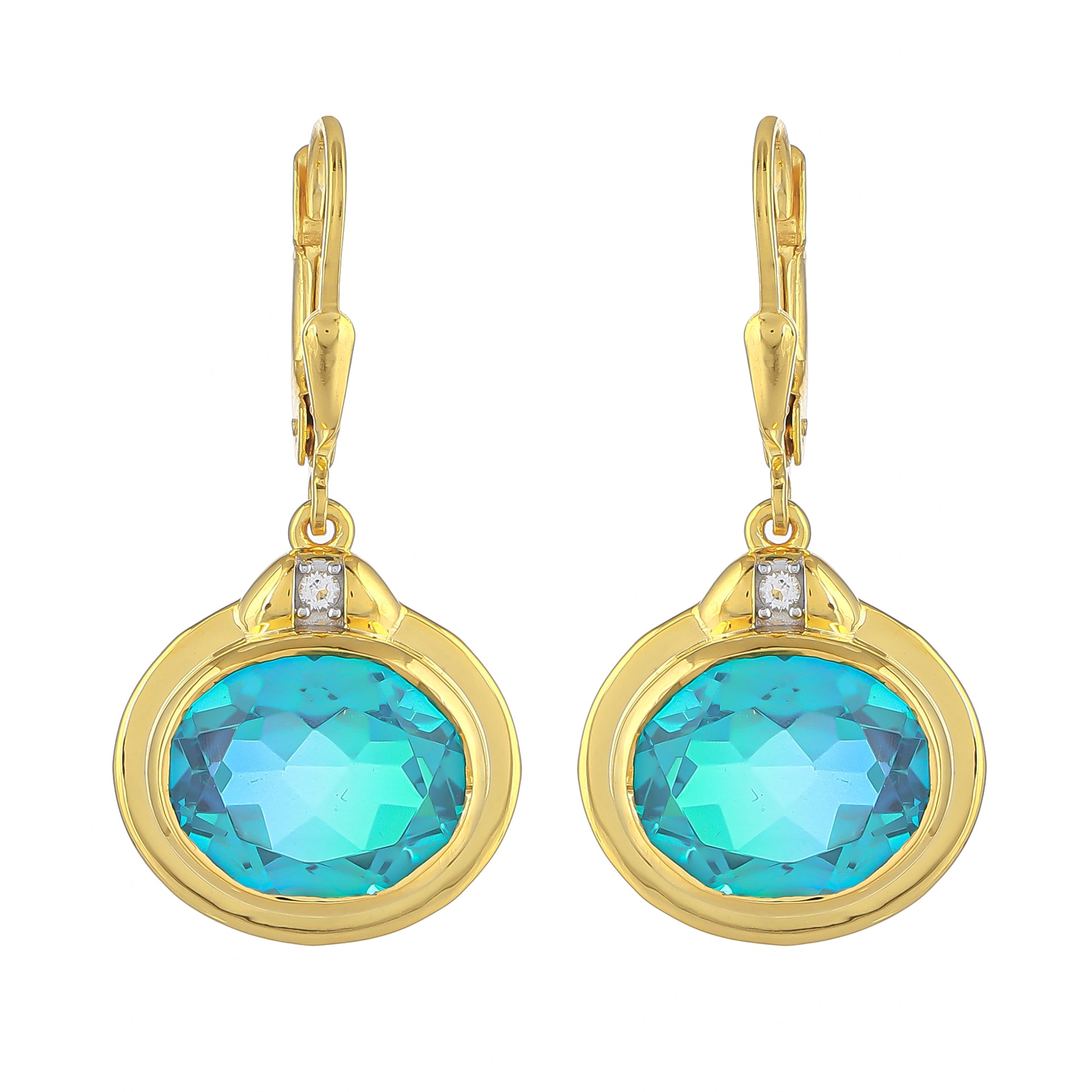 Cercei din Argint 925 Placat cu Aur ( 3.86 grame ) cu Cuarț Păun și Topaz Alb 9.78 Carate 1 