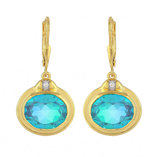 Cercei din Argint 925 Placat cu Aur ( 3.86 grame ) cu Cuarț Păun și Topaz Alb 9.78 Carate