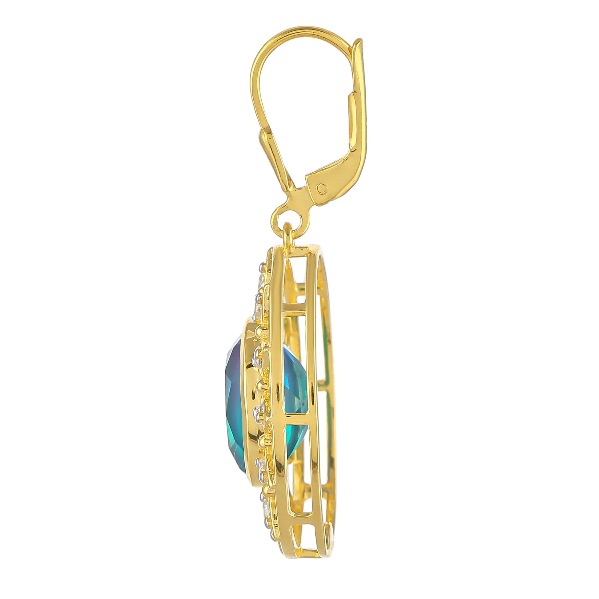 Cercei din Argint 925 Placat cu Aur ( 6.06 grame ) cu Cuarț Păun și Topaz Alb 10.37 Carate 2 