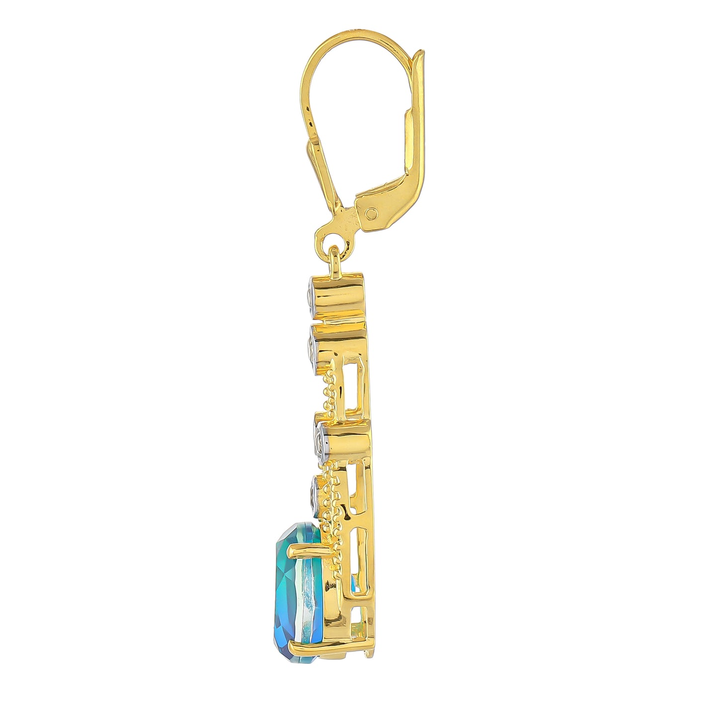 Cercei din Argint 925 Placat cu Aur ( 4.7 grame ) cu Cuarț Păun și Topaz Alb 5.9 Carate