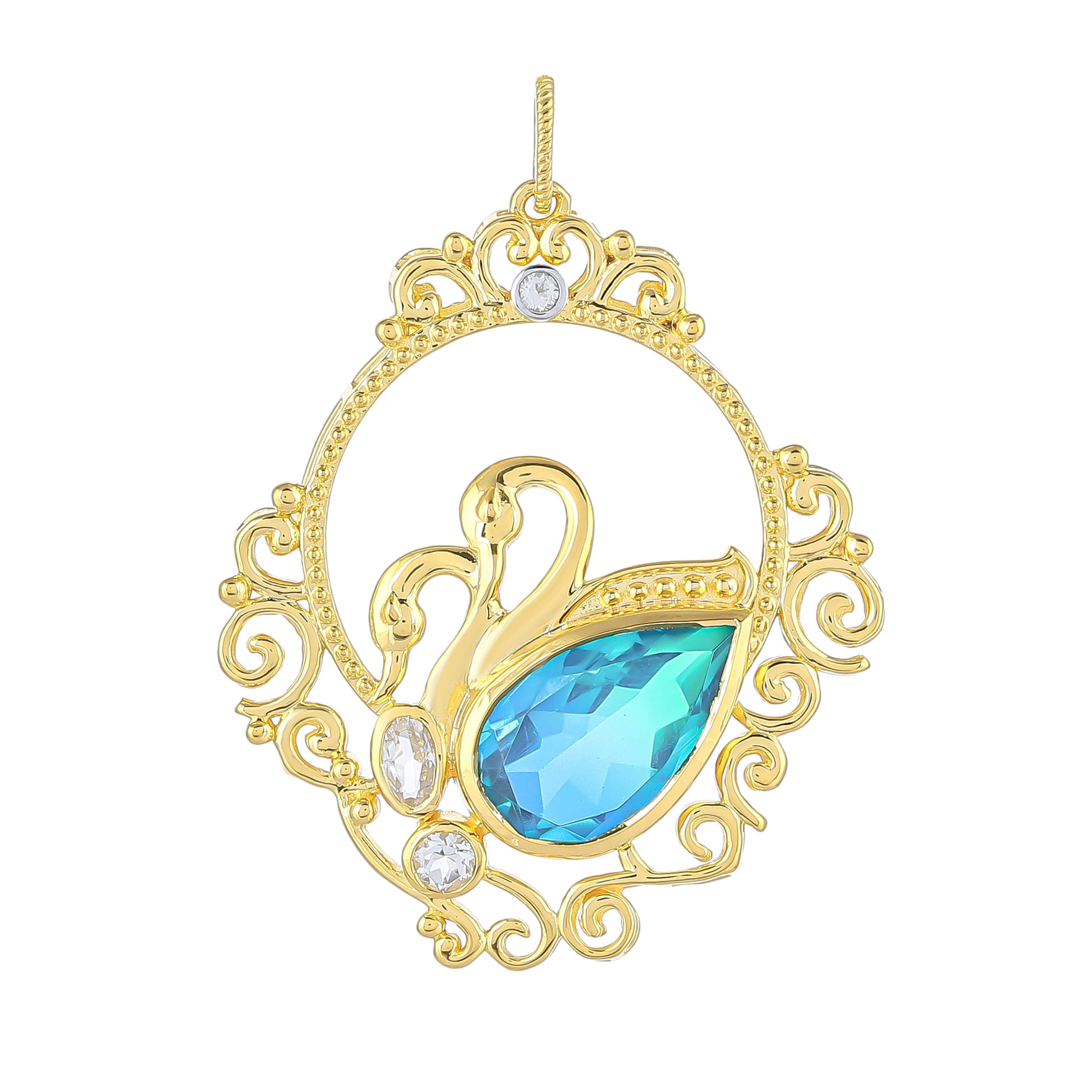 Pandantiv din Argint 925 Placat cu Aur ( 7.21 grame ) cu Cuarț Păun și Topaz Alb 6.73 Carate 1 