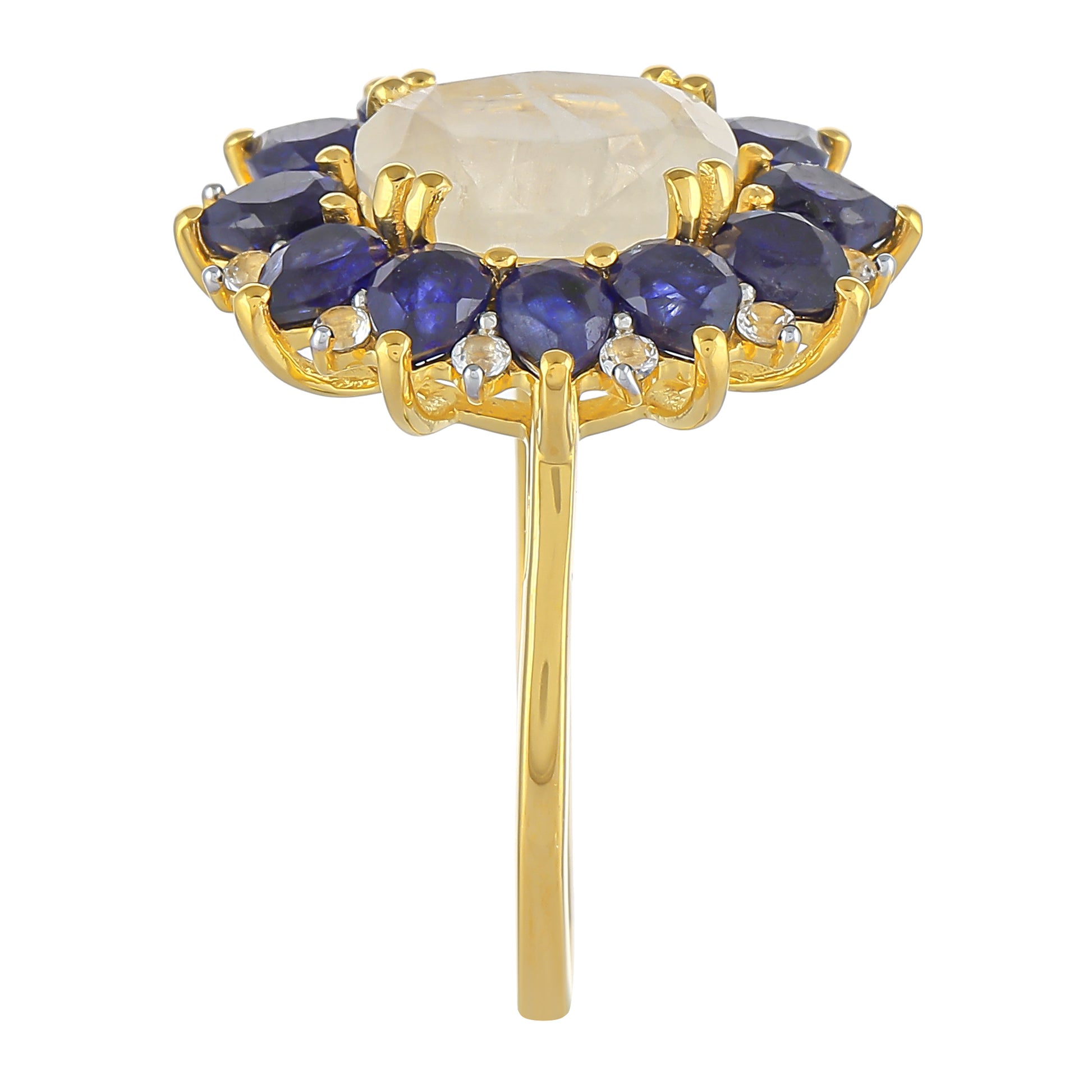 Inel din Argint 925 Placat cu Aur ( 2.43 grame ) cu Piatra Lunii Curcubeu și Safir Thailandez 5.93 Carate 3 