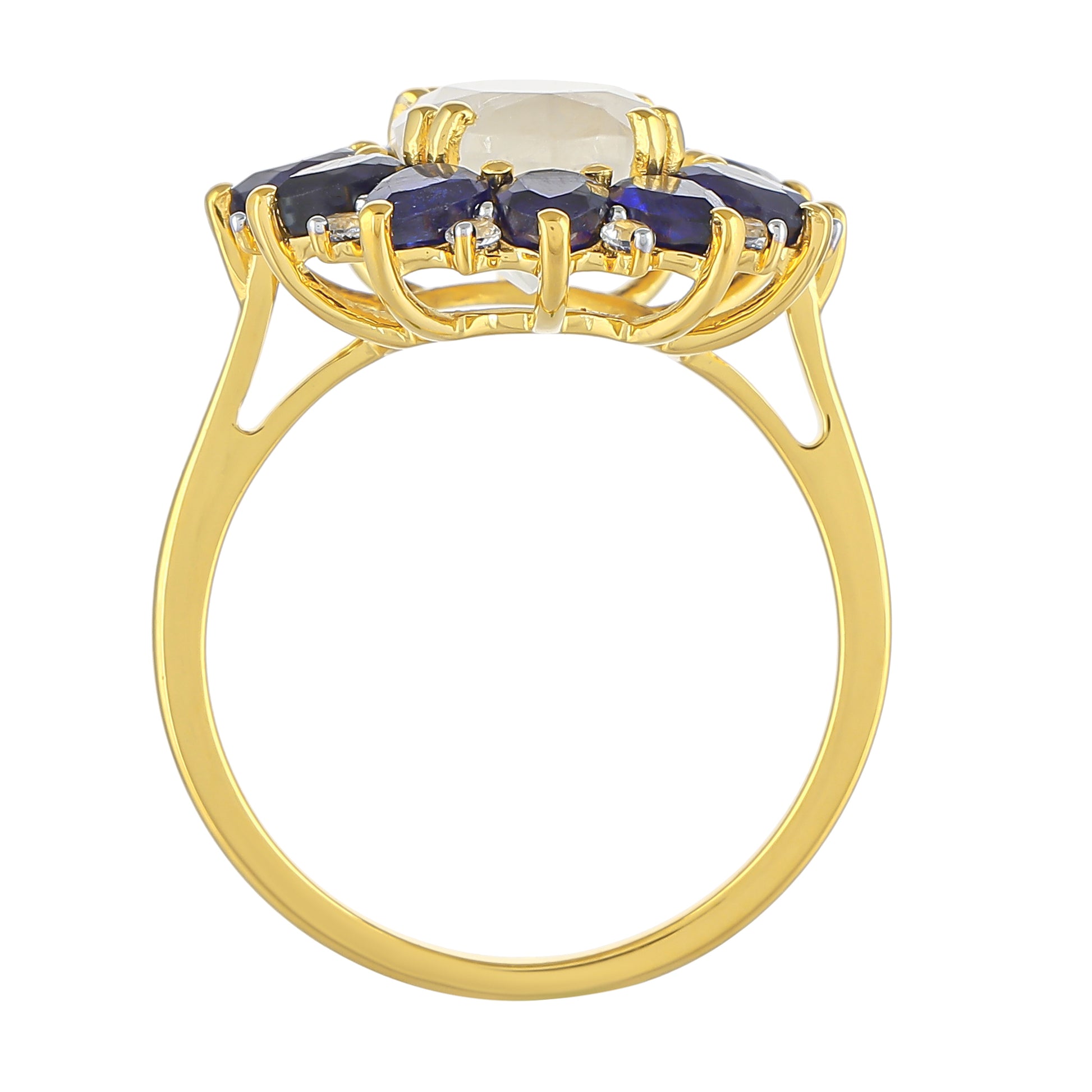 Inel din Argint 925 Placat cu Aur ( 2.43 grame ) cu Piatra Lunii Curcubeu și Safir Thailandez 5.93 Carate 4 