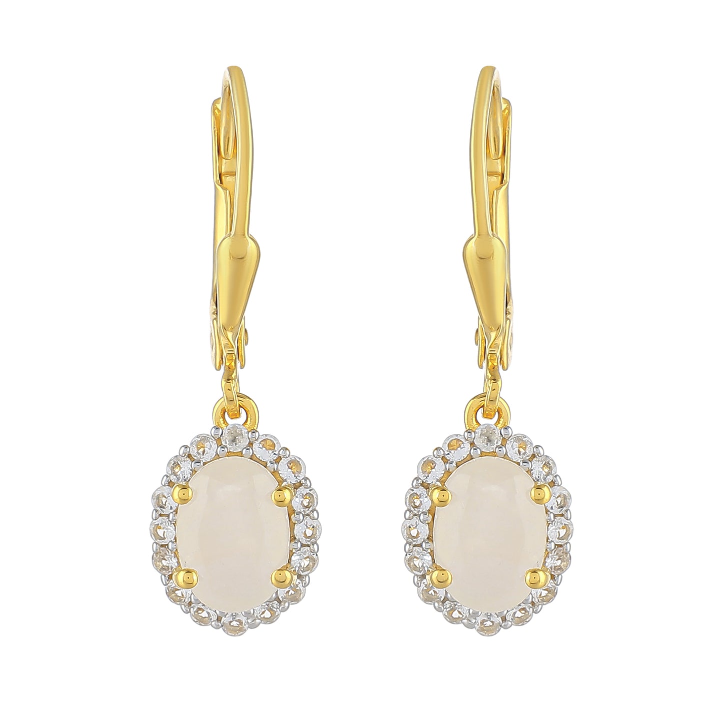 Cercei din Argint 925 Placat cu Aur ( 1.81 grame ) cu Piatra Lunii Curcubeu și Topaz Alb 2.07 Carate