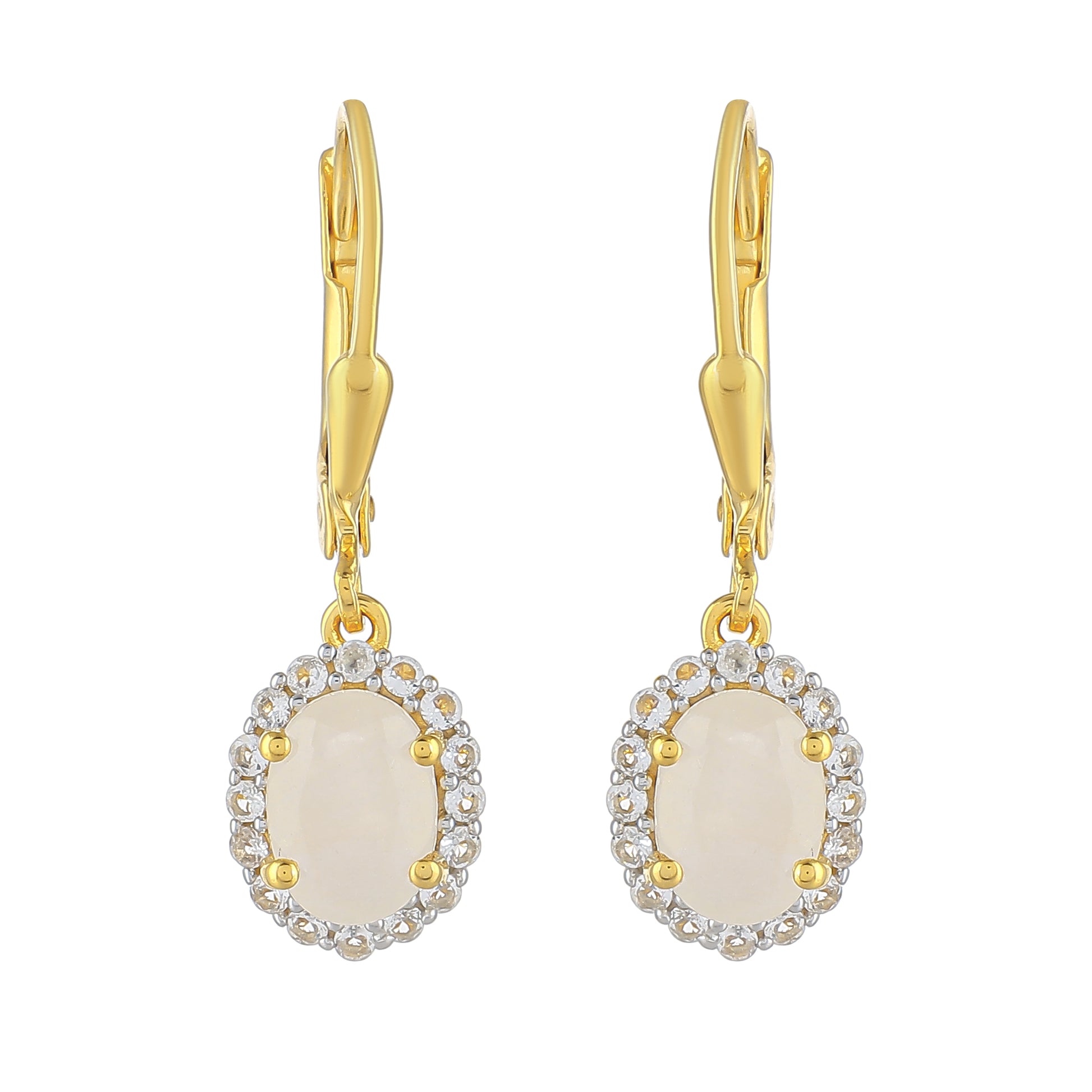 Cercei din Argint 925 Placat cu Aur ( 1.81 grame ) cu Piatra Lunii Curcubeu și Topaz Alb 2.07 Carate 1 