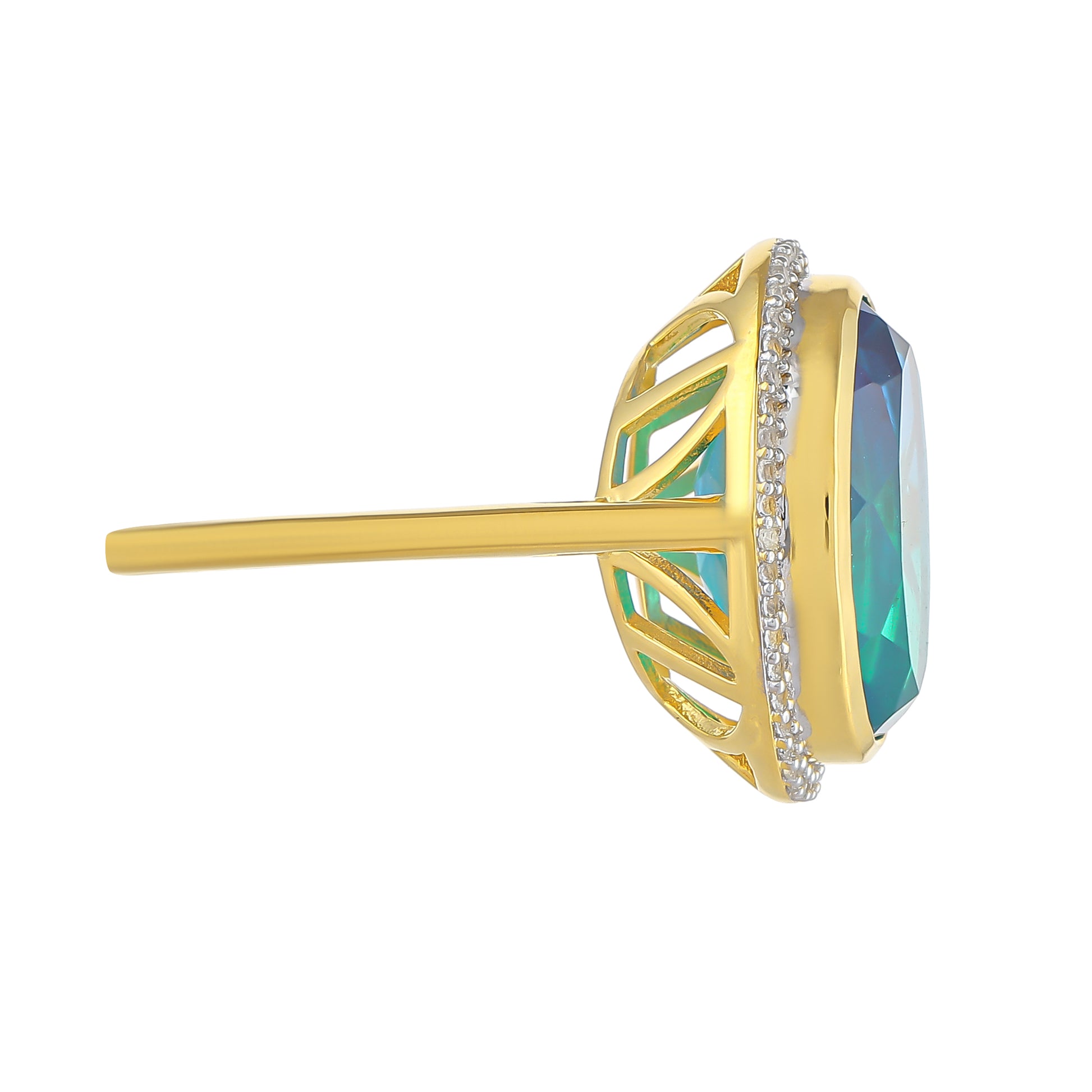 Inel din Argint 925 Placat cu Aur ( 3.49 grame ) cu Cuarț Păun și Topaz Alb 9.58 Carate 2 