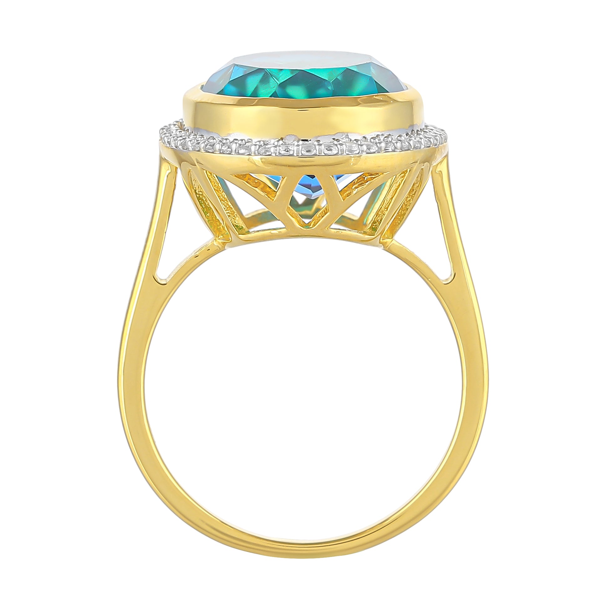 Inel din Argint 925 Placat cu Aur ( 3.49 grame ) cu Cuarț Păun și Topaz Alb 9.58 Carate 4 