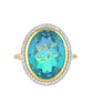 Inel din Argint 925 Placat cu Aur ( 3.49 grame ) cu Cuarț Păun și Topaz Alb 9.58 Carate