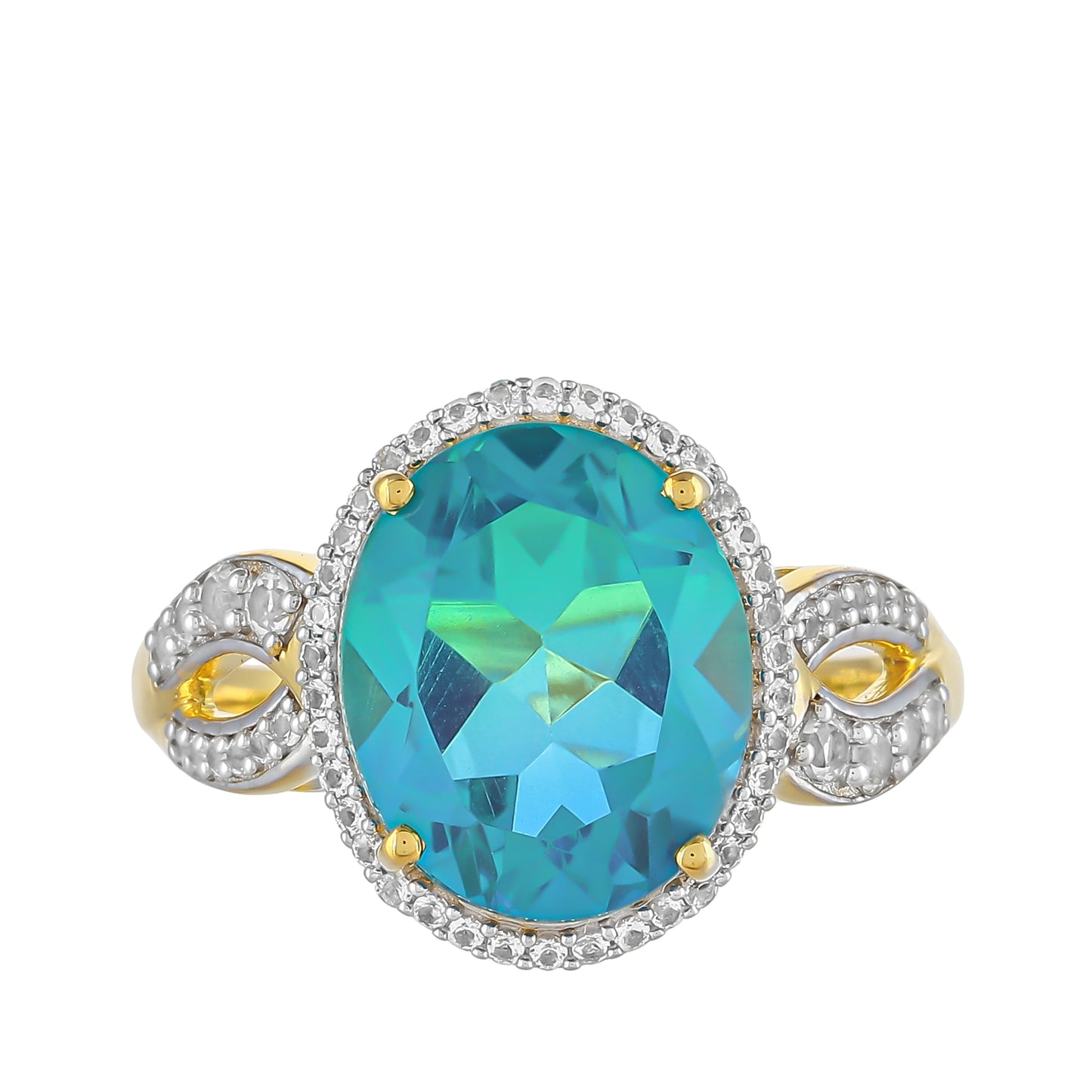 Inel din Argint 925 Placat cu Aur ( 2.89 grame ) cu Cuarț Păun și Topaz Alb 5.22 Carate