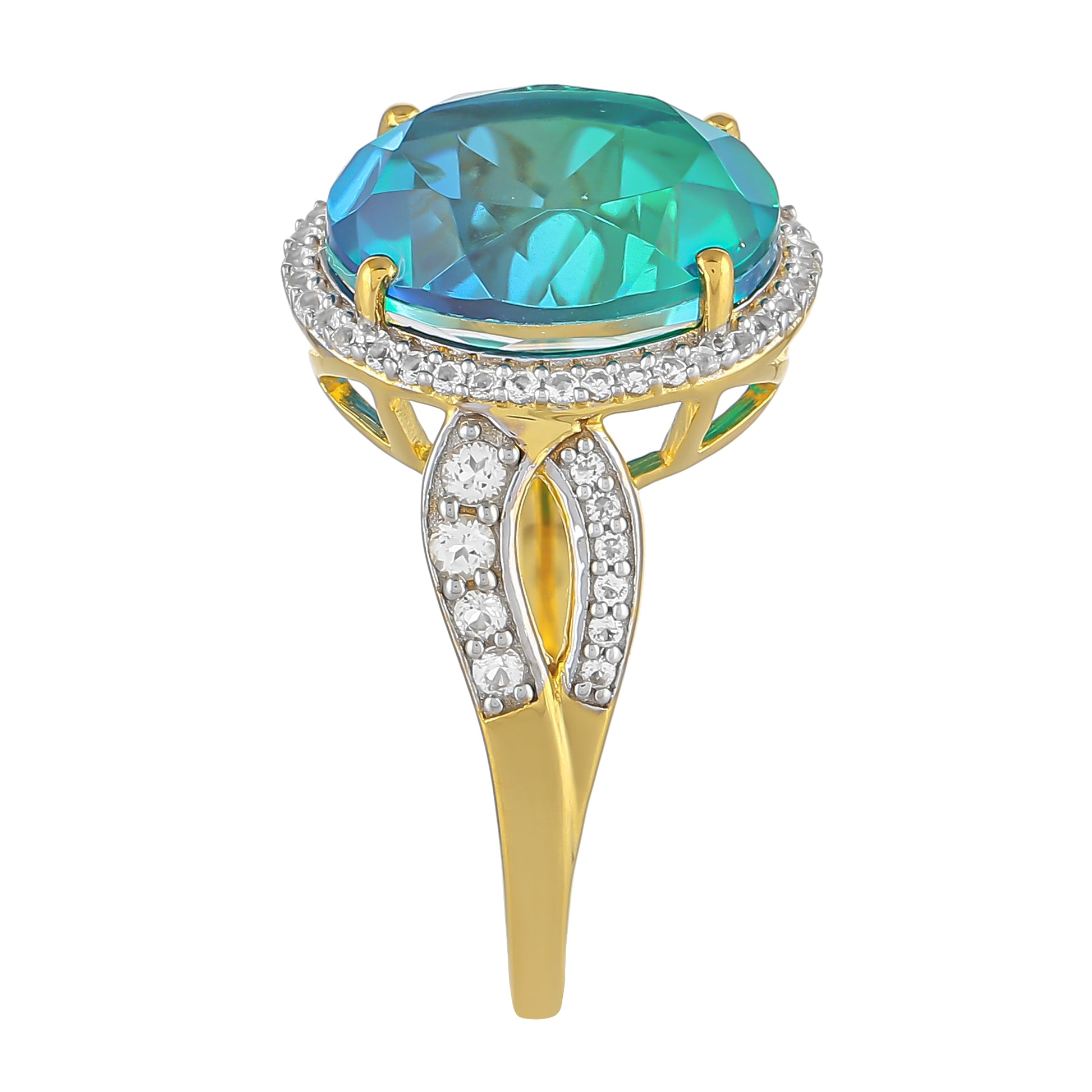 Inel din Argint 925 Placat cu Aur ( 2.89 grame ) cu Cuarț Păun și Topaz Alb 5.22 Carate 3 