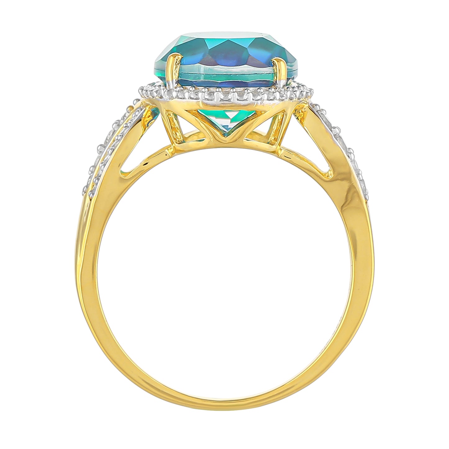 Inel din Argint 925 Placat cu Aur ( 2.89 grame ) cu Cuarț Păun și Topaz Alb 5.22 Carate