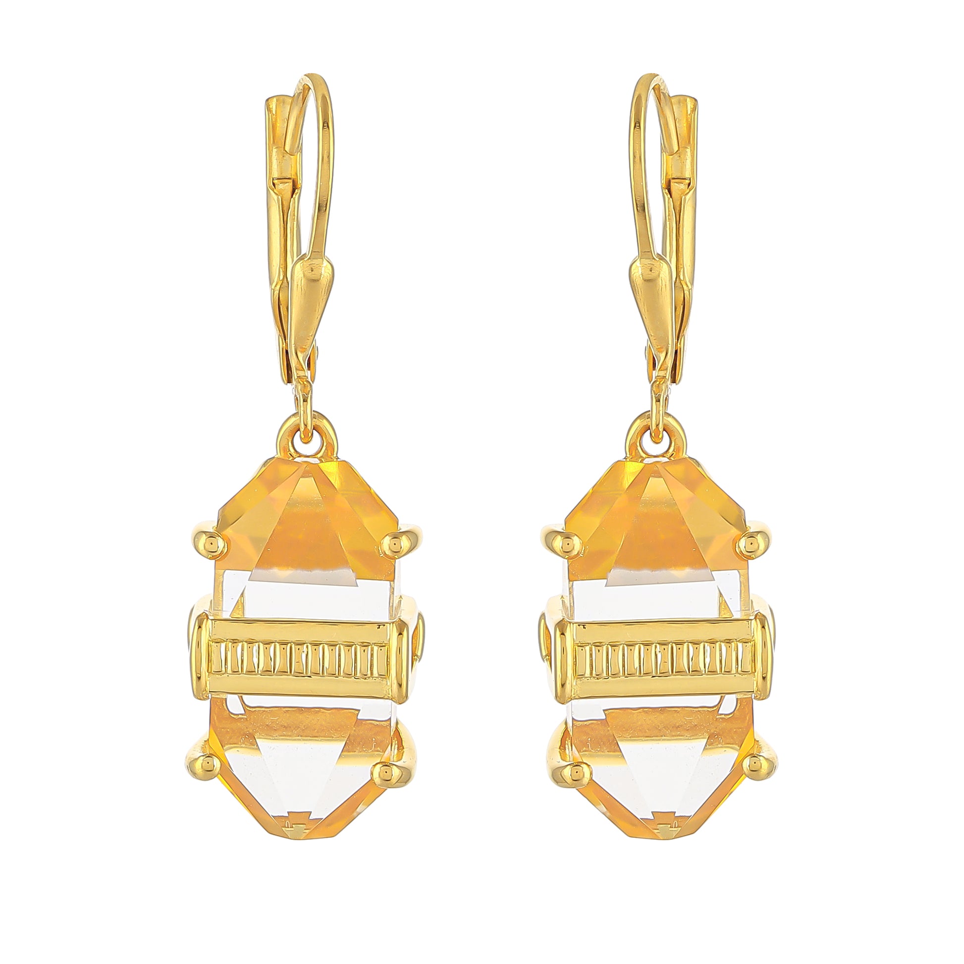 Cercei din Argint 925 Placat cu Aur ( 3.24 grame ) cu Opal de Foc American și Cuarț Optic 12.77 Carate 1 