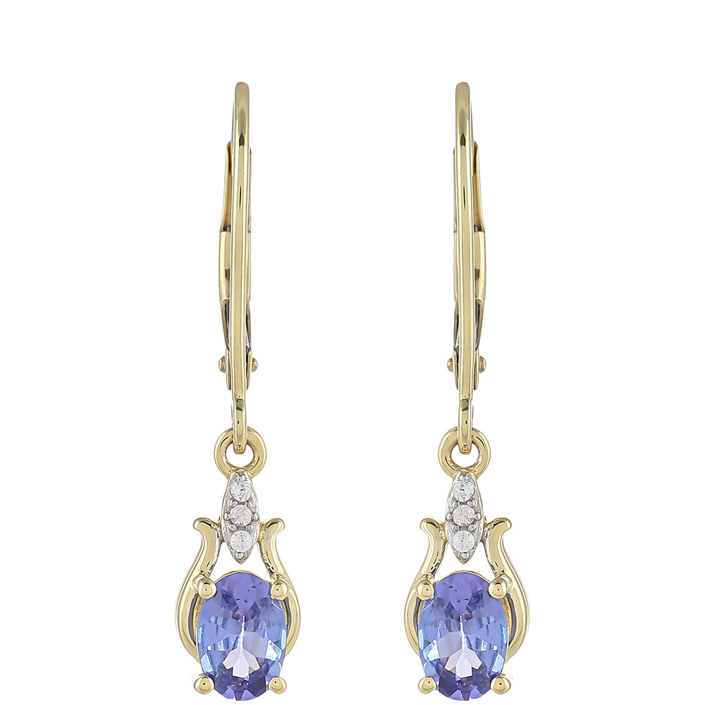 Cercei din Aur de 9K ( 1.5 grame ) cu Tanzanit AAA și Zircon Natural 0.96 Carate 1 